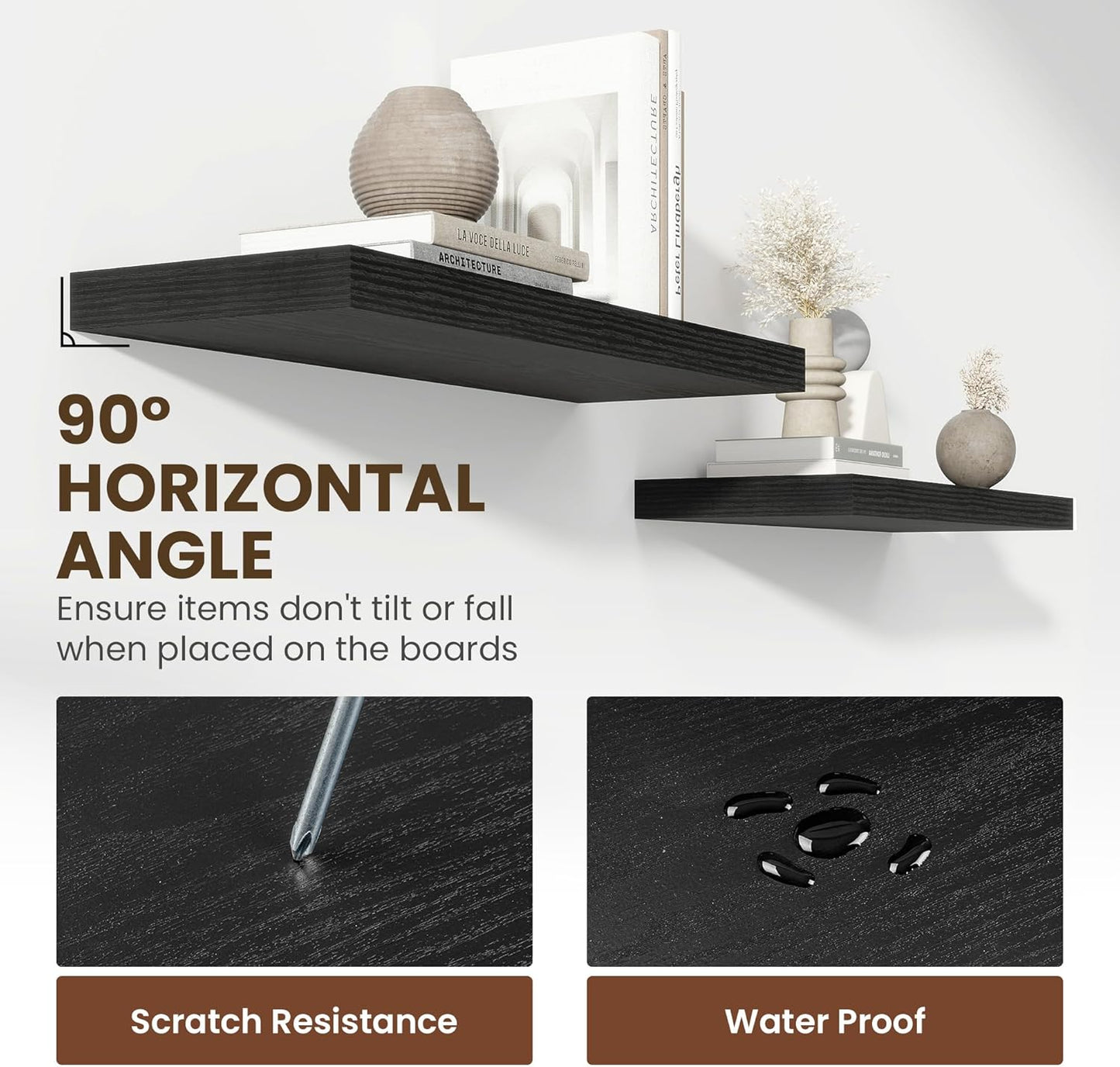 48 Inch Floating Shelves, 11.6 Inch Deep Floating Shelves for Wall, Floating Shelf with Invisible Brackets, Deep Shelves for Bathroom, Bedroom, Living Room, 1 Pack, Black