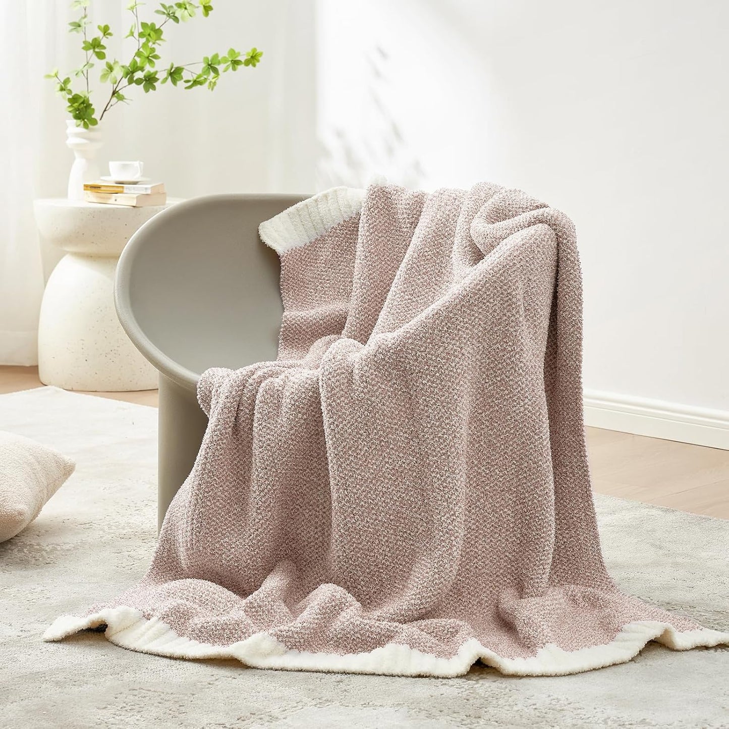 Snuggle Sac Heather Taupe Throw Blanket for Couch, Reversible Super Soft Knitted Blankets Warm Cozy Knit Fuzzy Plush Lightweight Throws for Sofa, Bed, Camping, Picnic, Taupe, 50x60 inches