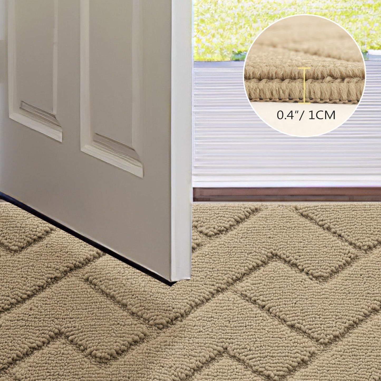 hicorfe Front Door Mat Outside Entrance,20"x31.5" Absorbent Muddy Dirt Resist Welcome Door Mats Outdoor Indoor,Stain and Fade Resistant,Non Slip Backing Entry Mat Doormat for Entryway(Beige)