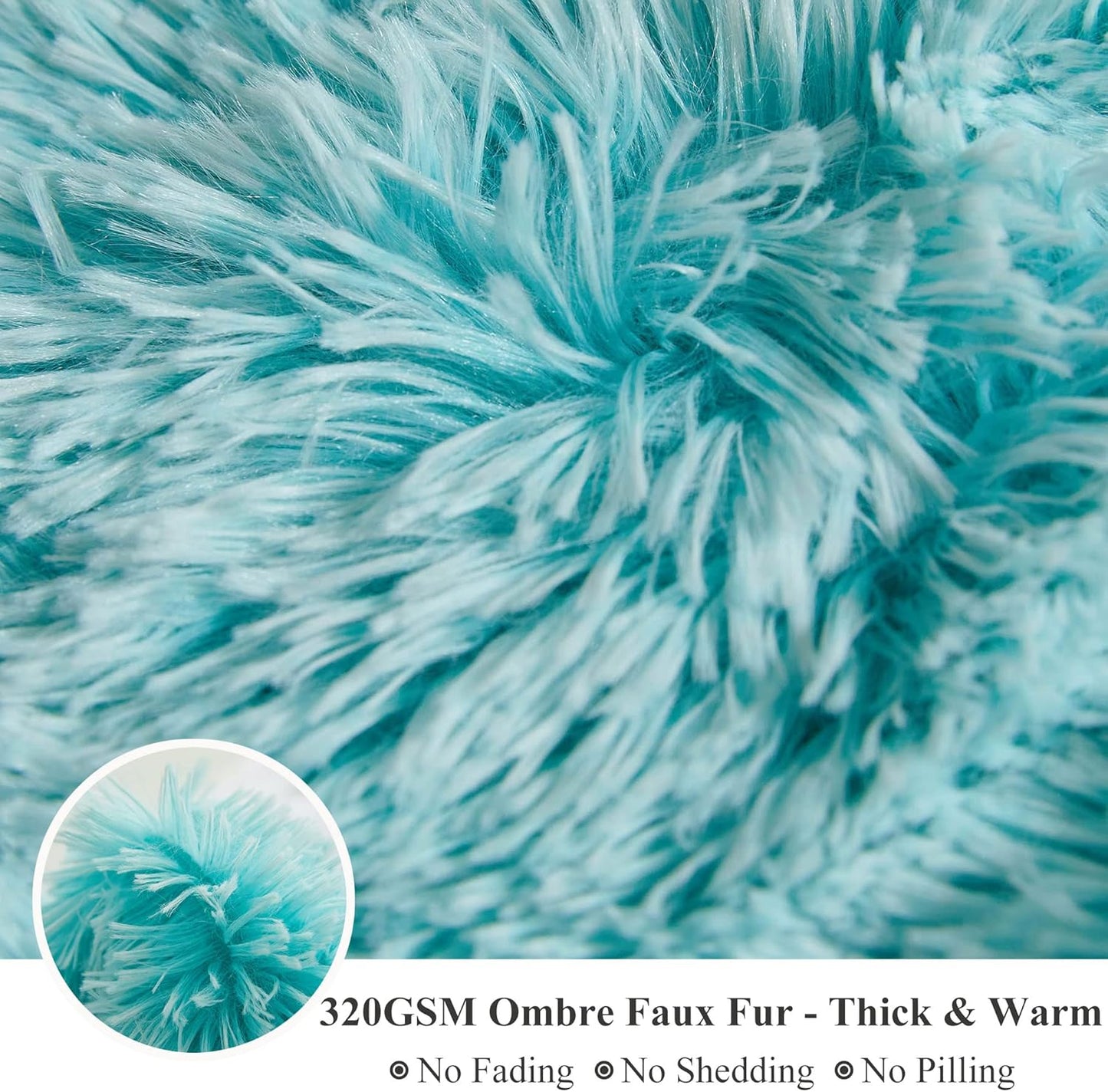 XeGe Luxury Faux Fur Blanket, Soft Big Fluffy Throw, Shaggy Plush Decorative Couch Blanket, Cute Furry Fuzzy Bed Throw for Bedroom Living Room, Ombre Aqua Green, 60x90