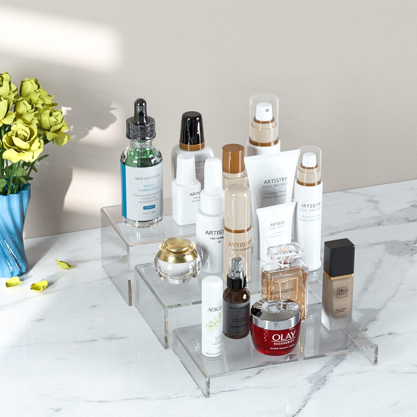 Acrylic Risers Display Stands 3pcs, Rectangular Dessert Table Display Set, Clear Display Shelf for Funko Pop, Collectibles, Retails, Shoes, Plants, Home Decors, Decoration - 7.5''x8''x8.5''