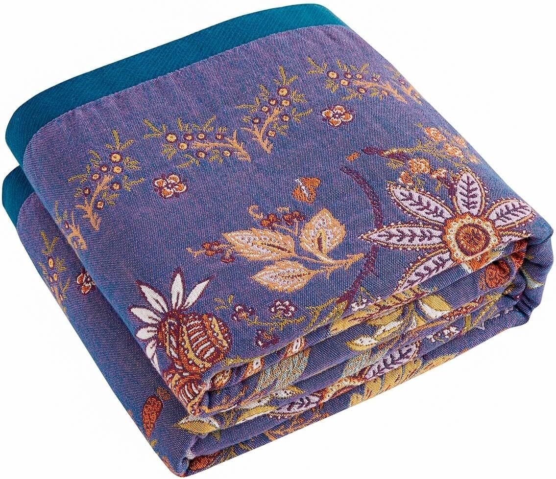 Boho Blanket, 100% Cotton Farmhouse Decorative Throw Blanket, 50"x60" Reversible Bohemian Throw Blanket, Purple All Season Muslin Breathable Woven Blankets Quilt
