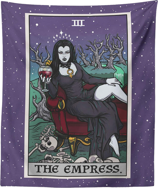 The Empress Tarot Card Tapestry - Female Vampire - Gothic Halloween Home Decor Wall Hanging (80" x 68")