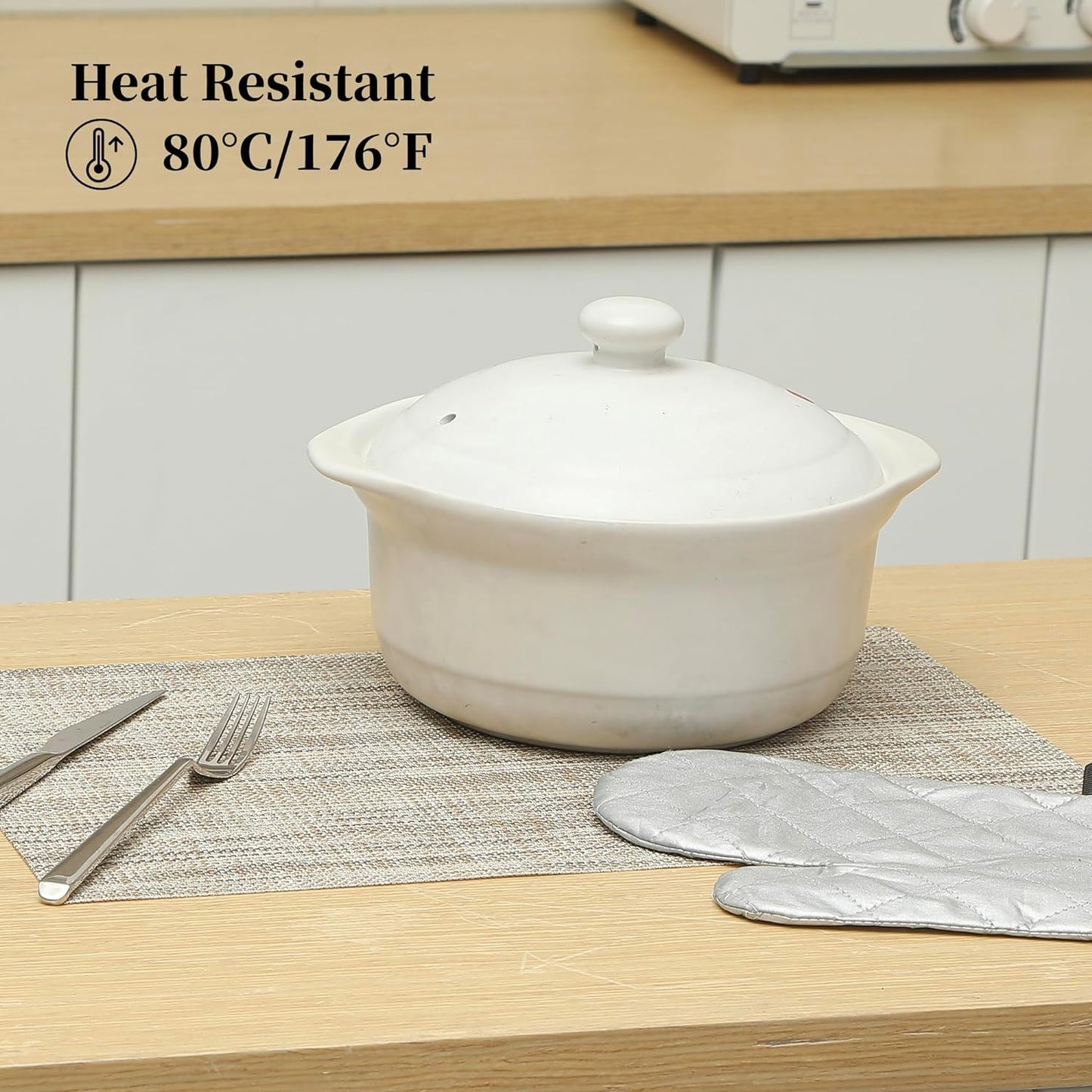 Leetaltree Linen Yellow Placemats Set of 6 - Heat Resistant Non-Slip Place mats for Dining Table, Washable Durable PVC Vinyl Woven Table Mats（Linen Yellow, 6）