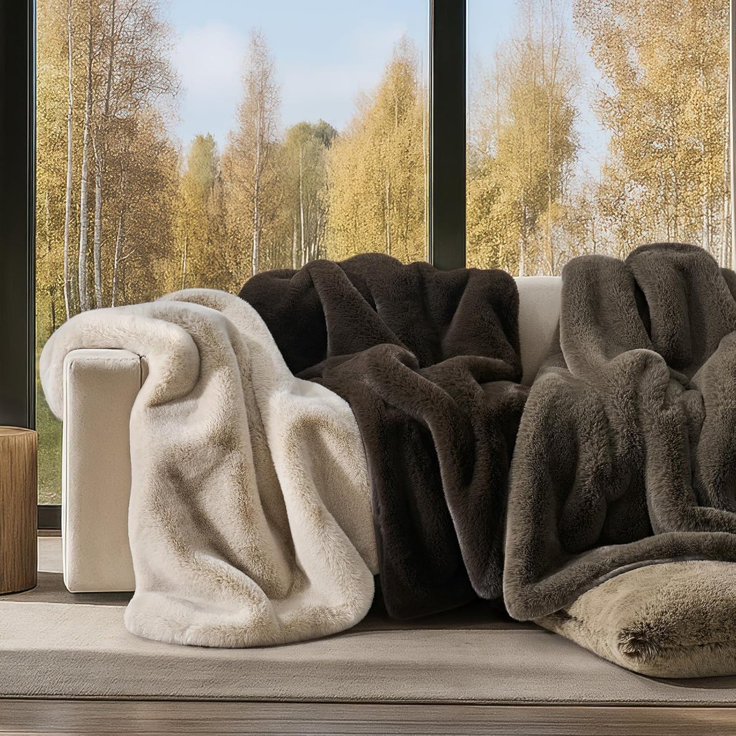 Luxury Soft Faux Chinchilla Fur Throw Blanket for Couch, Warm Thick Heavy Winter Throw Blanket 1220GSM for Bed, Fluffy Cozy Mink Blanket with Reversible Velvet, Espresso Mink, 60"x80"