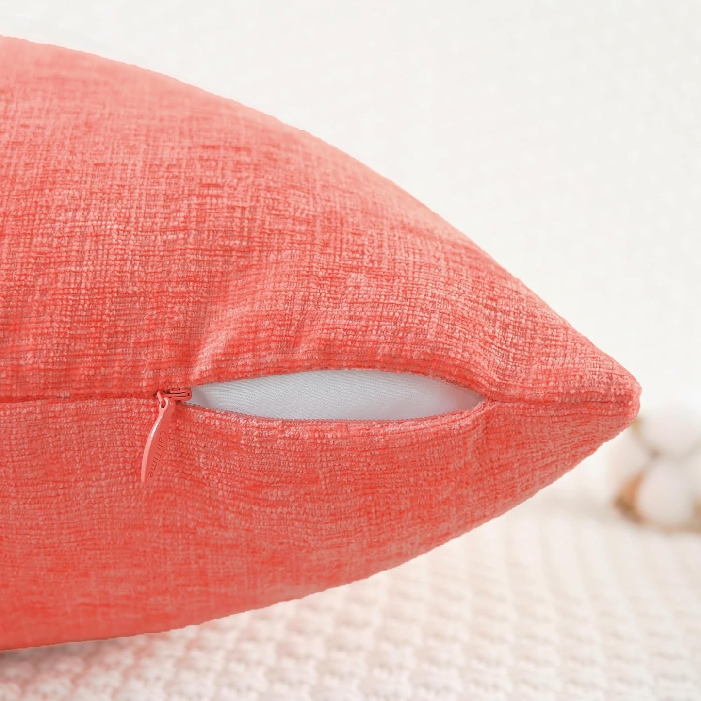 CaliTime Throw Pillow Covers Decorative 24 X 24 Inches Pack of 2 Cozy Chenille Cushion Cases for Couch Sofa Bed Living Room Home Living Coral