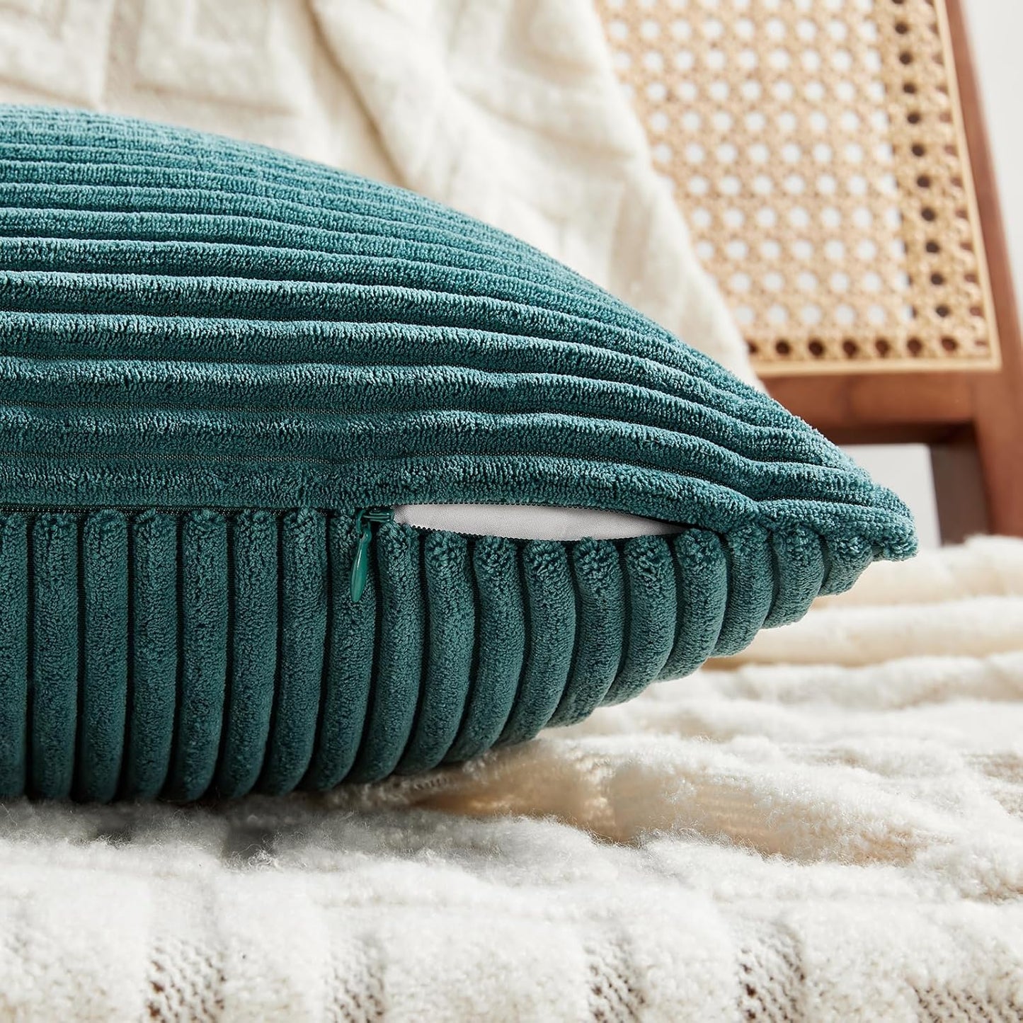 Fancy Homi 2 Packs Teal Long Lumbar Decorative Throw Pillow Covers 16x24 Inch for Couch Bed Sofa, Rustic Farmhouse Boho Home Decor, Soft Striped Corduroy Rectangle Accent Cushion Case 40x60 cm