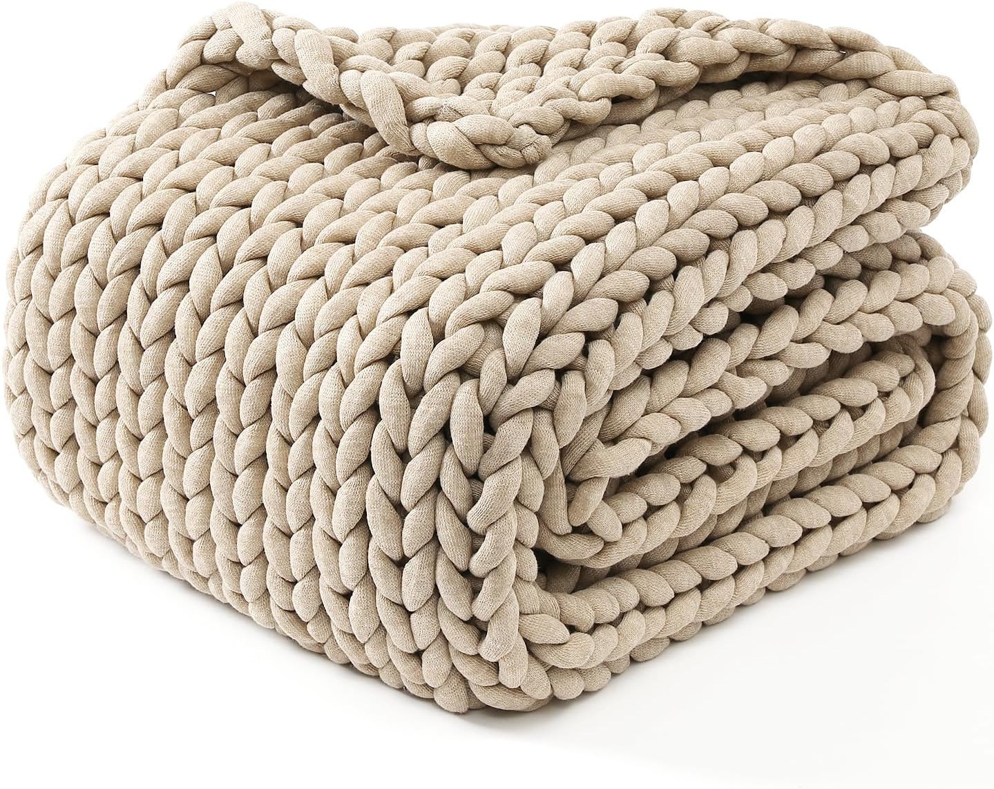 YnM Chunky Throw Blanket, Medium-Weight, Hand Knitted, Skin Friendly, Ventilated and Breathable, Machine Washable, Home Décor Piece for Couch, Sofa and Bed (Beige, 60x80 Inch)