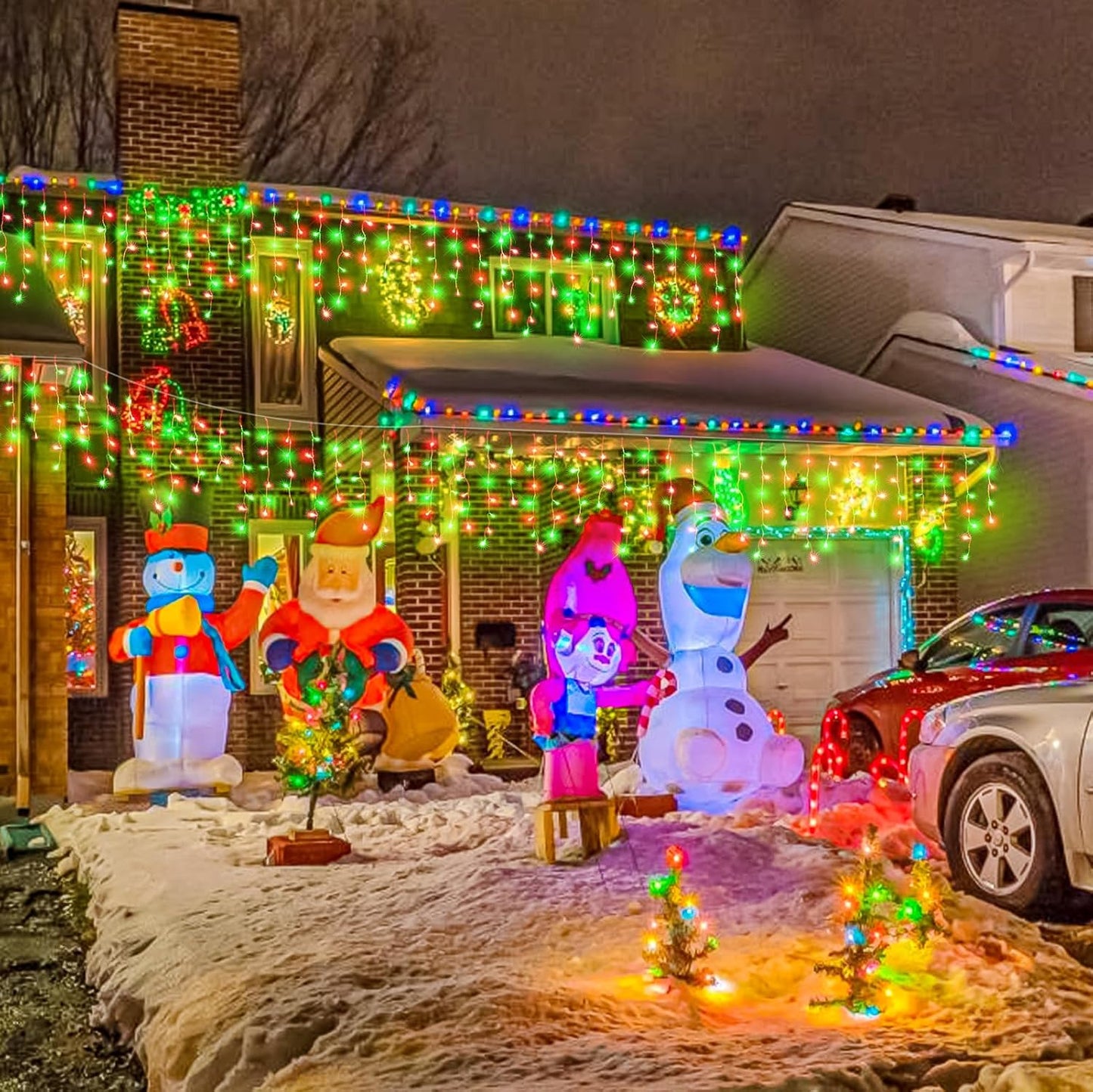 Icicle Lights for Outside, 33FT 400 LED Christmas Lights Outdoor with Waterproof 8 Modes, Plug in Connectable String Twinkle Light for Indoor Roof Window Garden Fence Party Decorations, Red Green