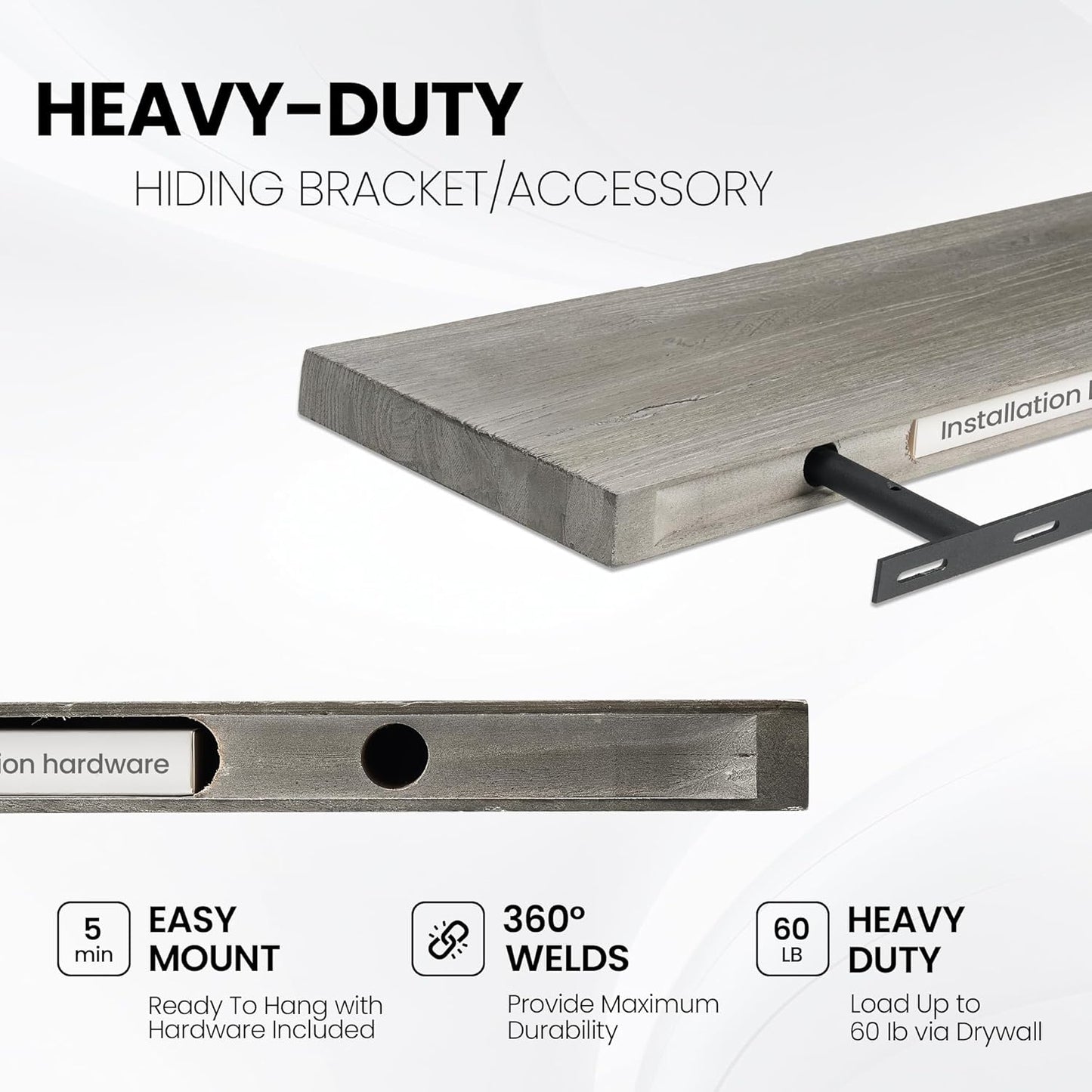 Fun Memories Floating Shelves for Wall, 24"x9.3" Rustic Solid Elm Wood Shelves, Heavy-Duty Wall Mounted Shelves with Invisible Brackets, Set of 2 for Living Room, Bedroom, Kitchen, Natural Finish