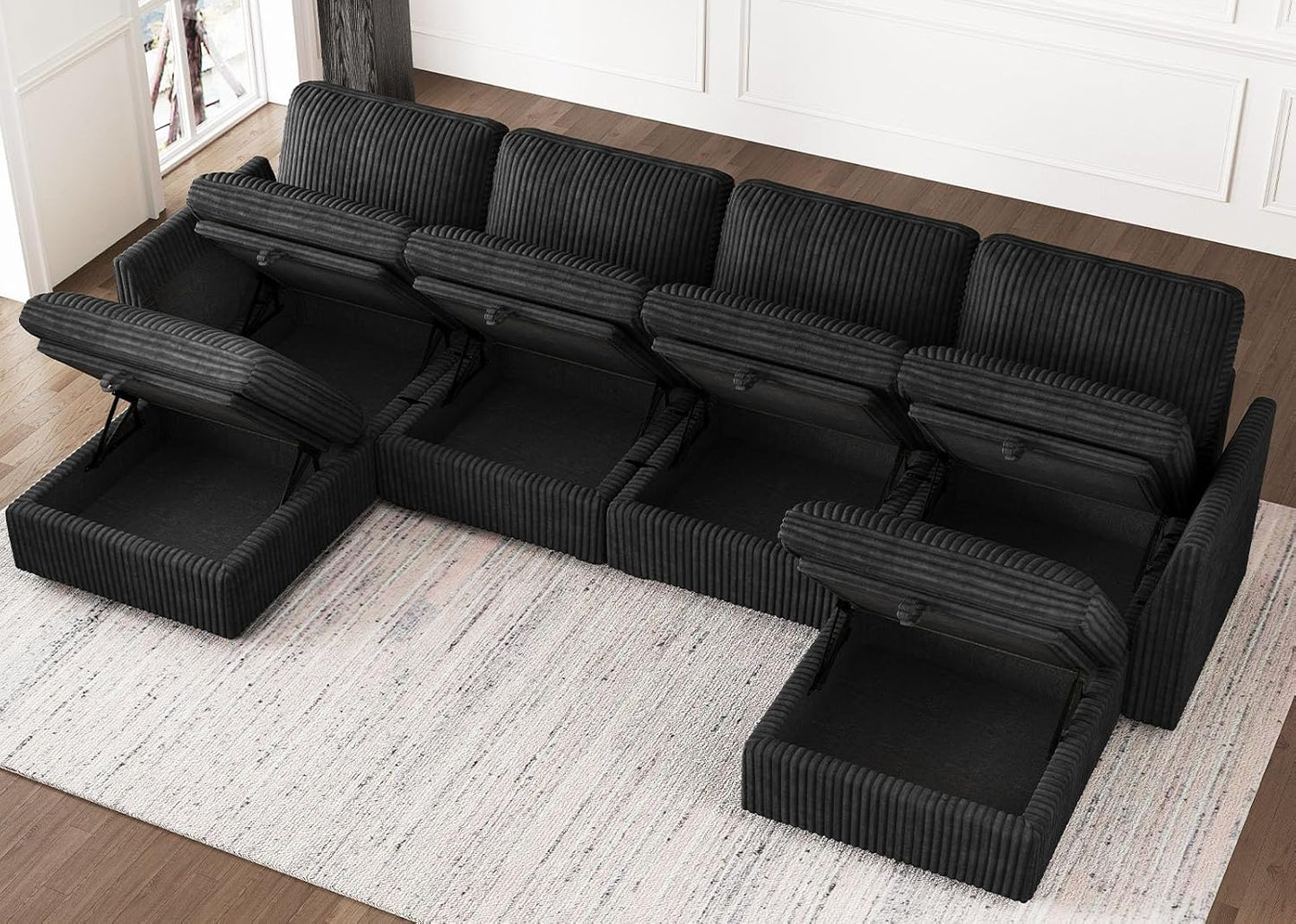 Belffin Modular Sectional Sofa with Storage Ottoman, Oversized Cloud Couch Sectional with Extra Deep Seat, Convertible Upholstered U Shaped Sectional Couches for Living Room, Plush Corduroy Black