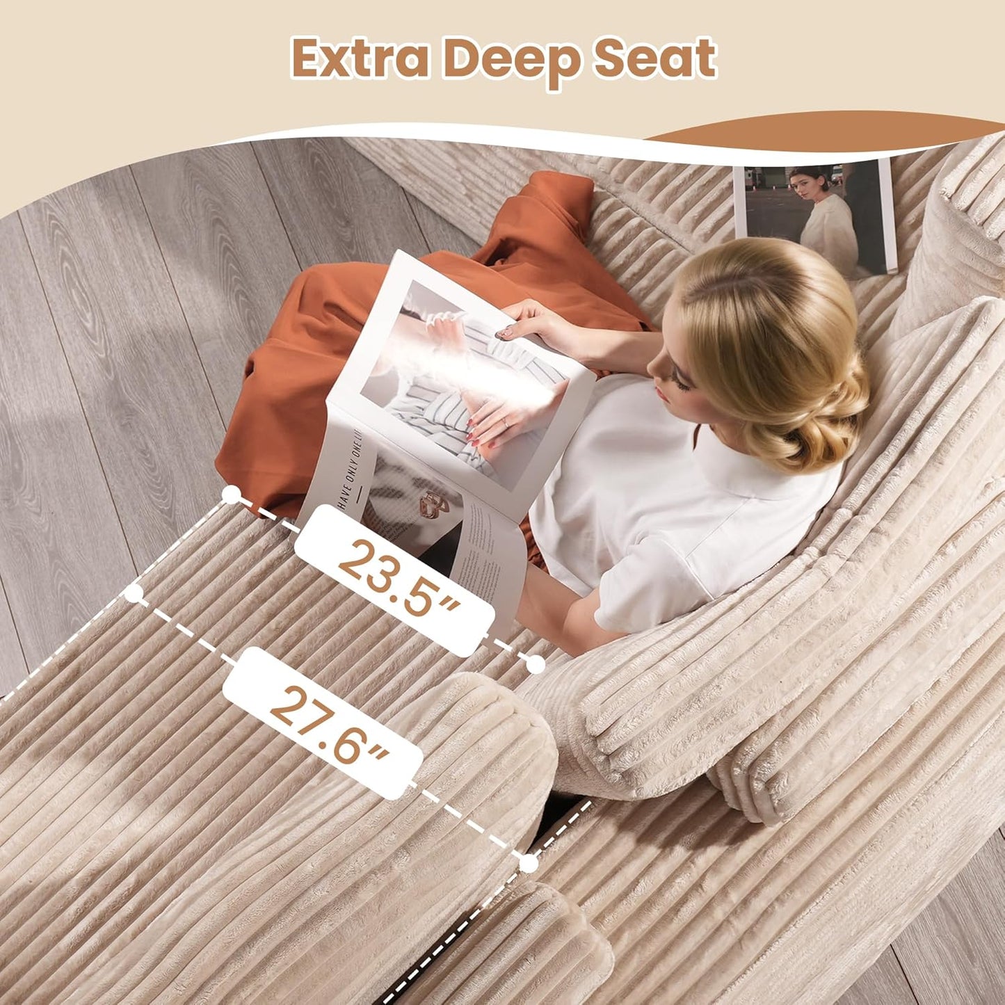 HOOOWOOO Cloud Sectional Couches for Living Room,Modular Sectional Sofa No Assembly,138X108 Inch Plush Corduroy Large L Shaped Floor Couch Set with Deep Seat(Beige)