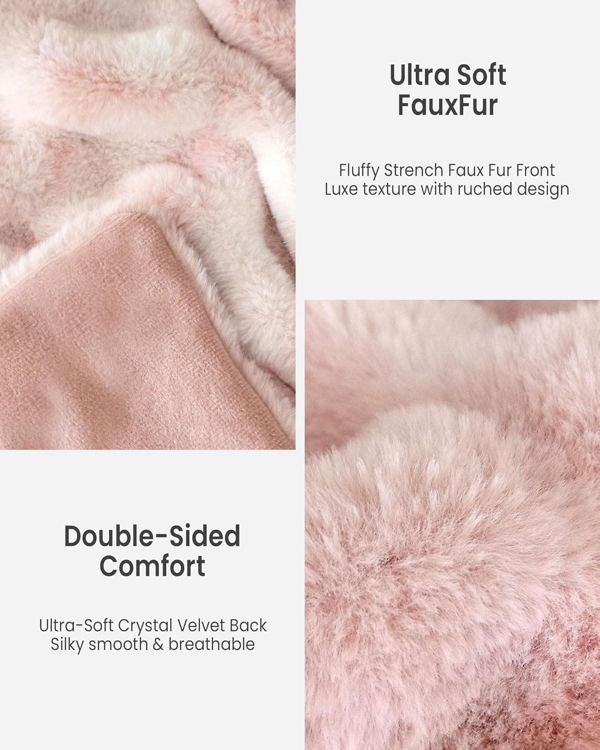 Faux Fur Blanket, Throw Blanket for Couch, Fluffy Blanket with Stretch Ruched Design, Ultra Soft Giftable Home Decor, 50x60 inches, Tie-Dyed in Pink