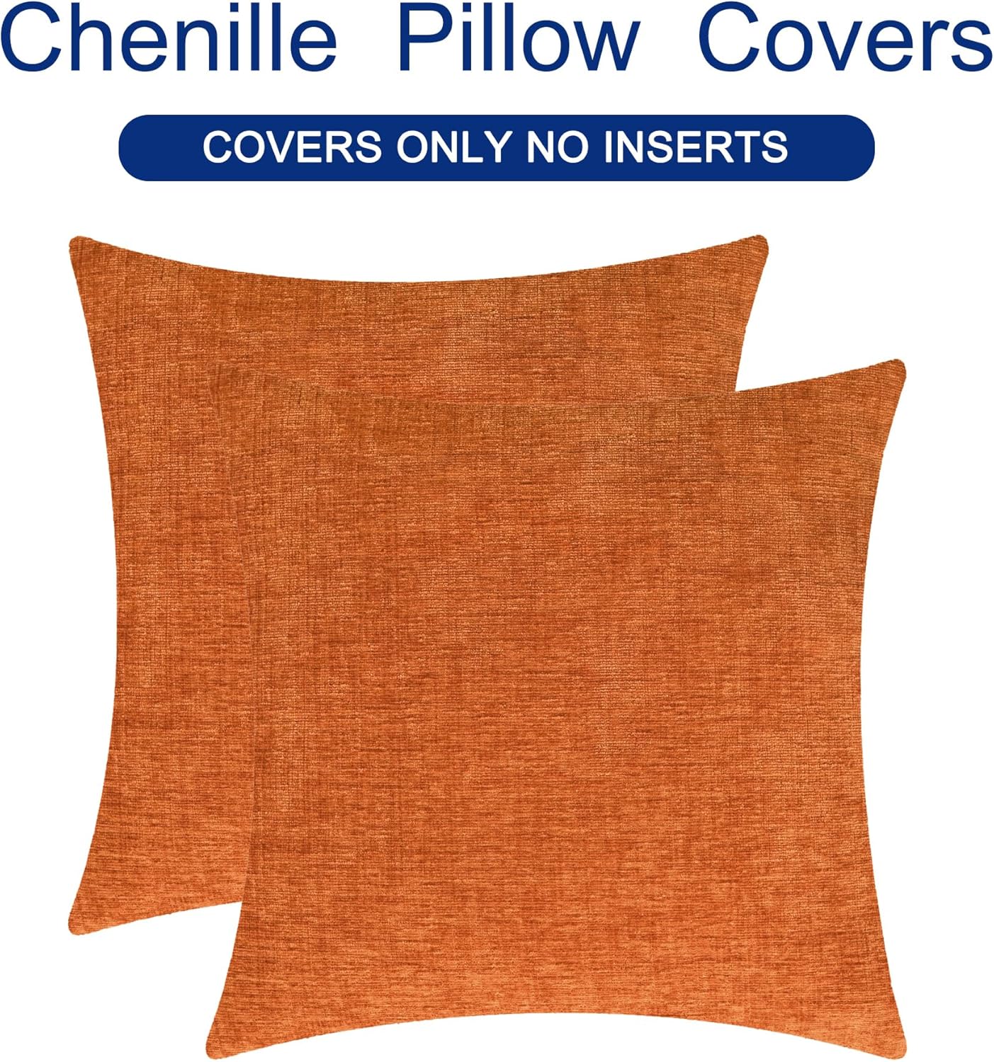 CaliTime Fall Throw Pillow Covers Decorative 18 X 18 Inches Pack of 2 Cozy Chenille Cushion Cases for Couch Sofa Bed Living Room Home Burnt Orange
