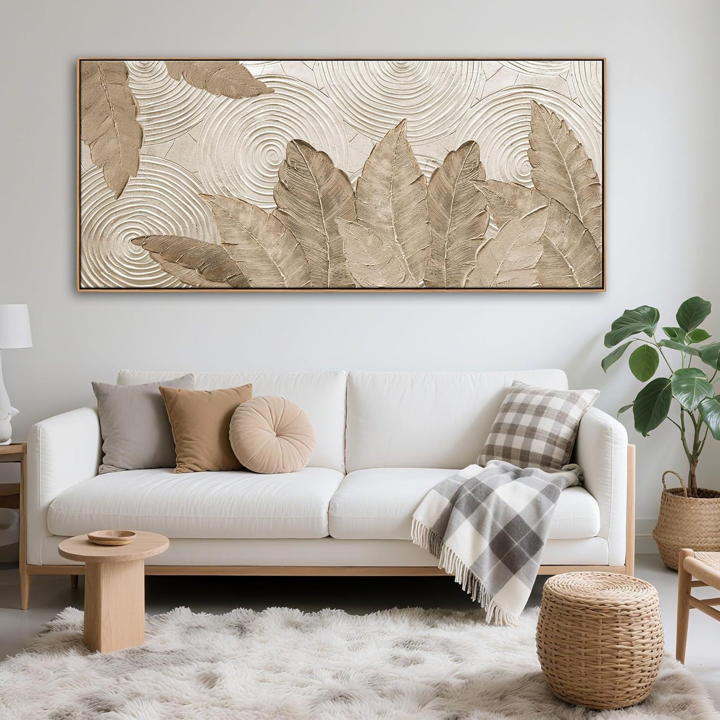 Minimalist & Modern Art for Bedroom Decor Framed Abstract & Textured Artwork for Walls Neutral & Contemporary Beige Pictures - 3D Artwork for Living Room and Boho Style 31×70IN