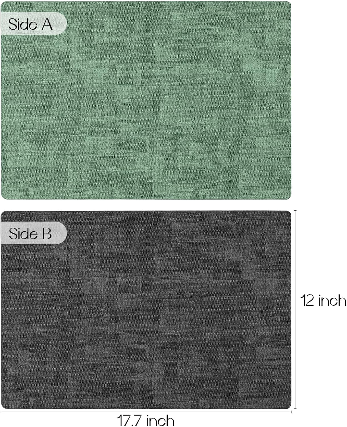 Romanstile Reversible Vinyl Placemats Set of 8, Faux Leather 100% Waterproof Oil-proof Wipeable Place Mats, Heat Resistant Dual Sided Table Mats for Kitchen/Dining/Party (Grey DarkGreen, 12 x 17 Inch)