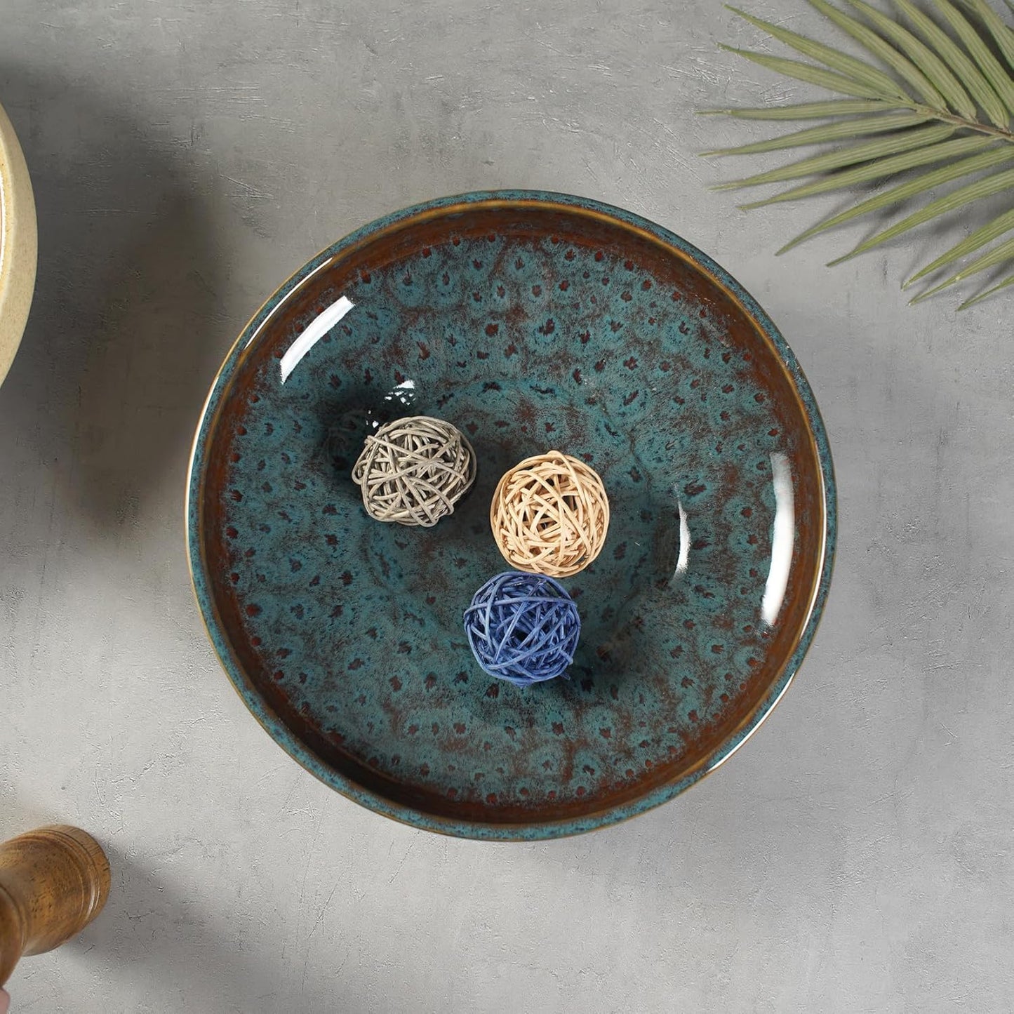 Ceramic Fruit Bowl for Kitchen Counter,Decorative Pedestal Bowl for Table Countertop,Large Footed Serving Bowl,10.2 Inch (peacock Green)