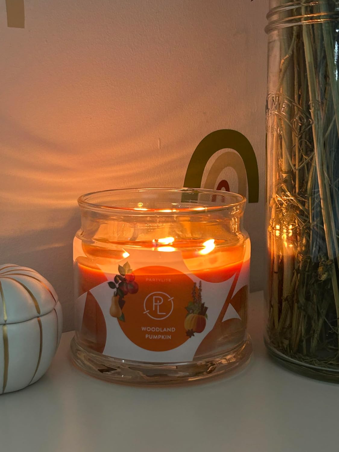 PartyLite Woodland Pumpkin 3-Wick Jar Candle – Autumn Spice & Cinnamon Scent, 25-45 Hours Burn Time, Clean-Burning, Harvest-Inspired Fragrance