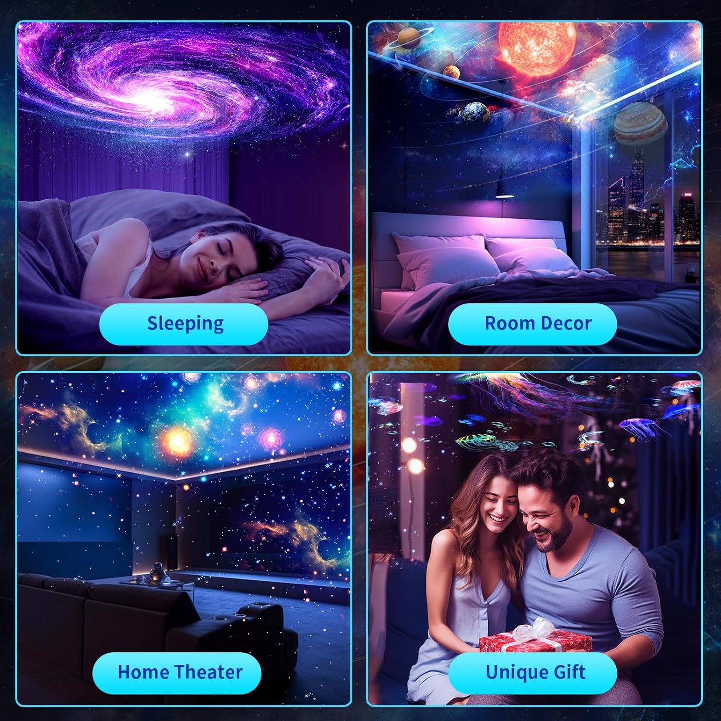 [2025 Upgraded] Galaxy Projector, HD Brighter Wider Projection Planetarium Star Projector with 7-Color Night Light Realistic Starry Sky Space Solar System Moon Nebula for Bedroom Ceiling Room Decor