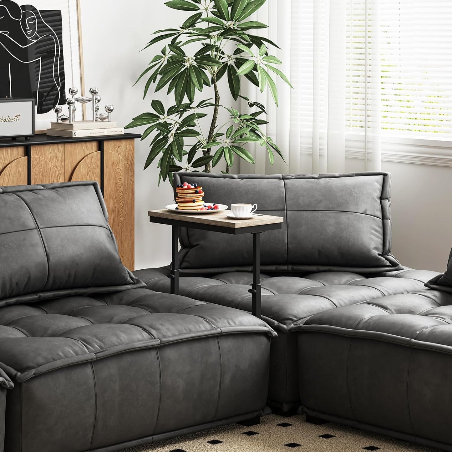 TUTOTAK End Table, Side Table, Tall Couch Table, Sofa Table, Living Room, Bedroom, Greige TB01BG0832