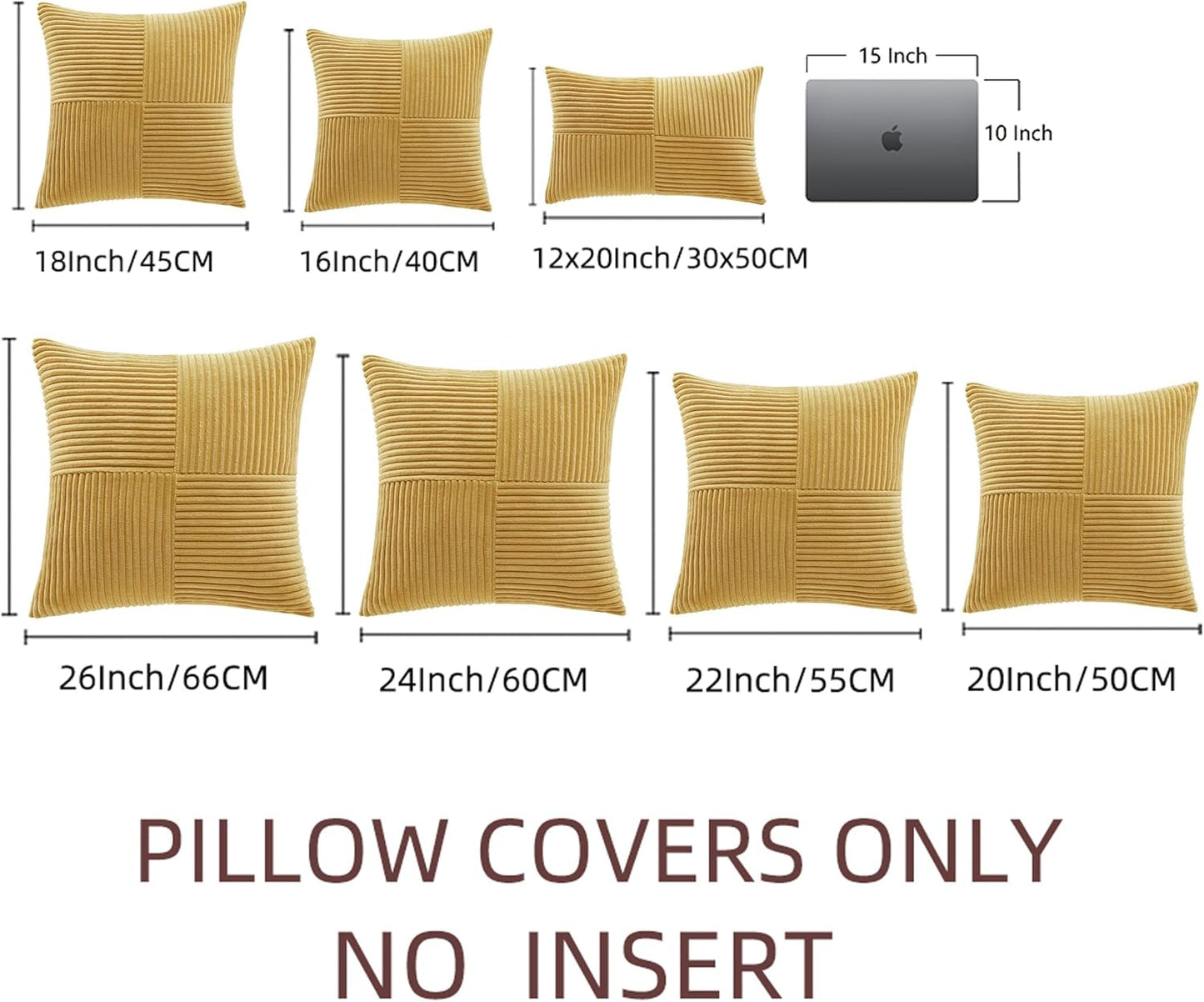 Fancy Homi 2 Packs Mustard Yellow Samll Decorative Throw Pillow Covers 12x12 Inch with for Couch Bed Sofa, Rustic Farmhouse Boho Home Decor, Soft Corss Patchwork Corduroy Square Cushion Case 30x30 cm