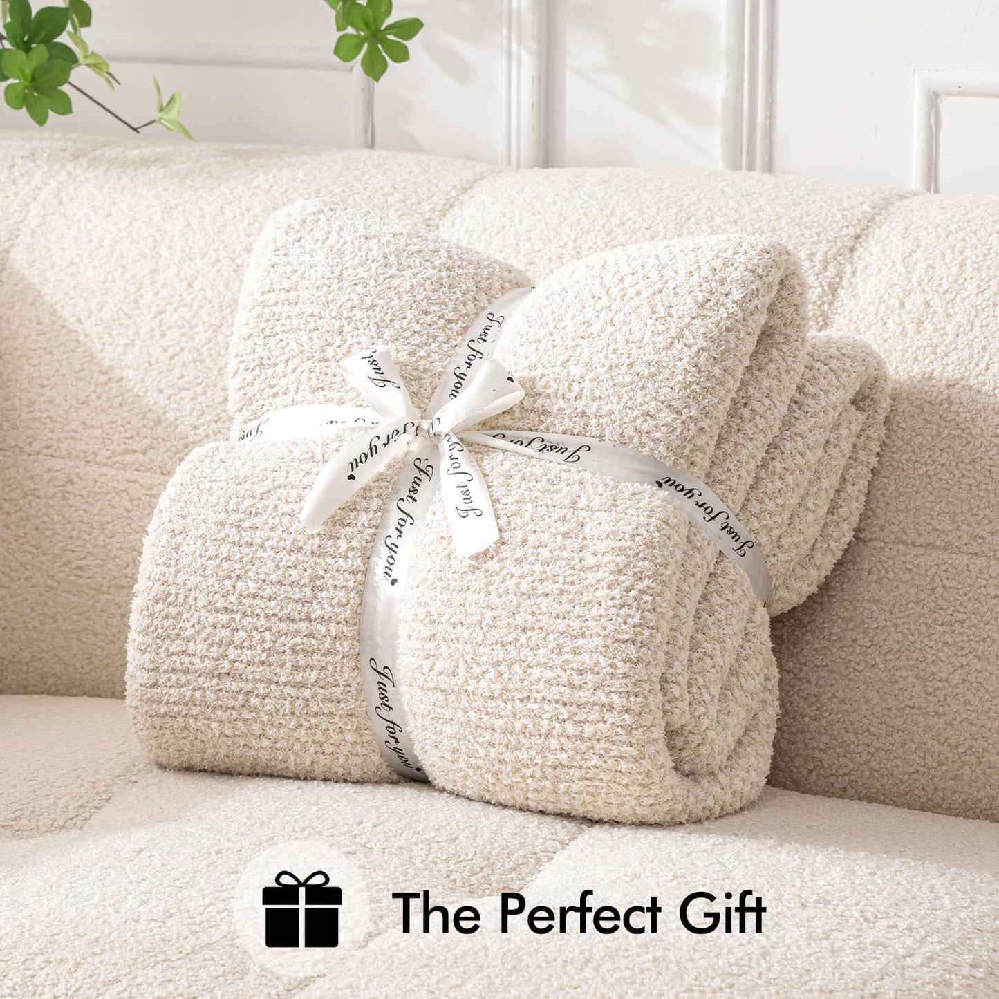 MIULEE Cream Super Soft Throw Blanket for Couch, Cozy Fluffy Warm Throws Knit Blankets for Sofa, Bed, Chair, Living Room, Camping, Picnic, 50 x 60 inch