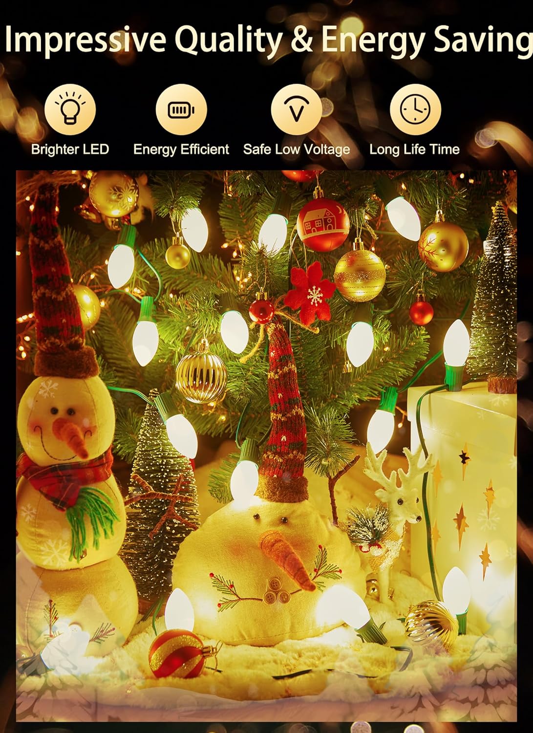 Vintage C9 LED Christmas Lights Outdoor, 25 Feet C9 String Lights with 25 Shatterproof Matte Bulbs, Connectable Waterproof Lights for Holiday Party Roofline Backyard Garden Patio, Warm White