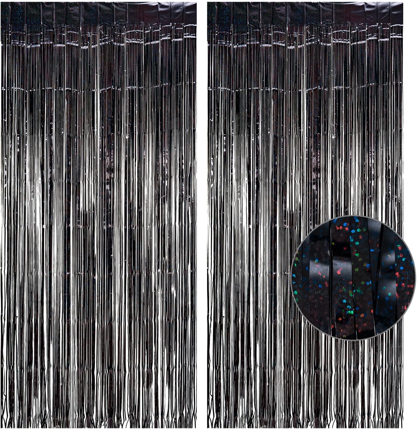 Black Tinsel Curtain Party Backdrop - GREATRIL Party Streamers Backdrop Foil Fringe Curtains for Birthdays/Wizard Halloween Decorations - 1m x 2.5m - Pack of 2