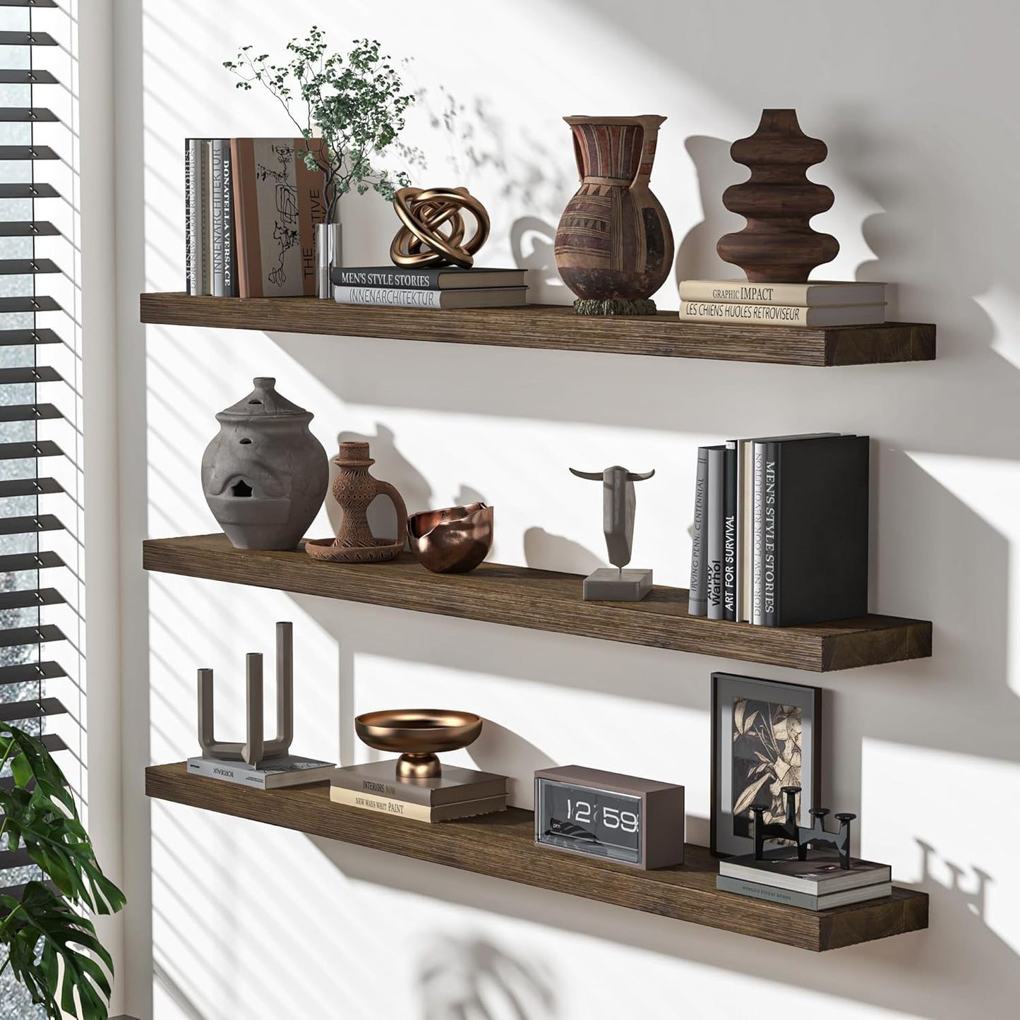 Floating Shelves for Wall, USA-Sourced Fir Wood 48 Inch Wall Shelves Set of 1, Natural Rustic Solid Wooden Floating Shelves Wall Mounted, Nursery Book Storage Shelf, Display Shelf for Bathroom