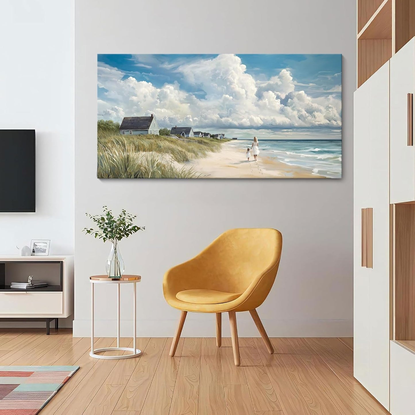 HGUAOA Coastal Canvas Wall Art - Large Landscape Wall Art for Living Room - Ocean and Beach Painting - Blue Artwork for Bedroom Decor - Above Bed Wall Pictures -Beach Theme Print Art