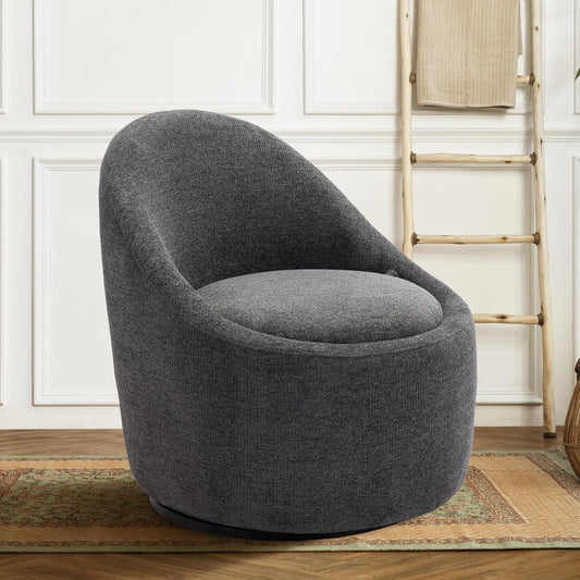 COLAMY Swivel Accent Chair, 360° Swivel Chair with Hidden Storage, Modern Small Barrel Swivel Armchair for Living Room/Bedroom, Darkgrey