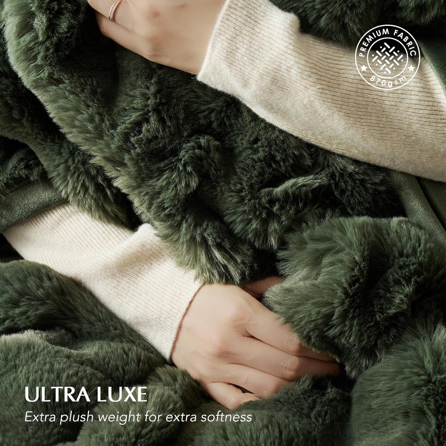 EVERGRACE Ultra Soft Luxury Fluffy Ridgeline Faux Rabbit Fur Throw Blanket, Thick Warm Bubble Throw for Bed, Cozy Plush Reversible Blankets for Couch, Chair, Sofa, Green, 50x60 Inches, 870 GSM