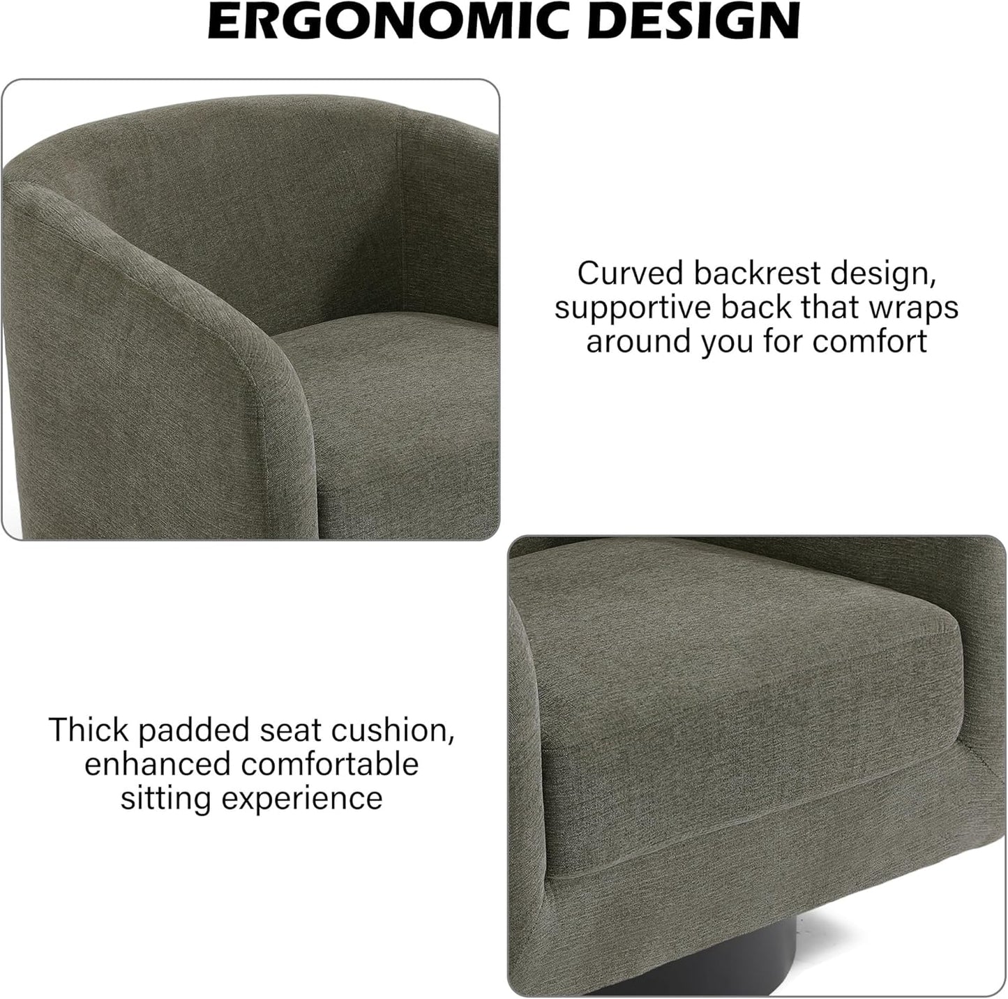 Swivel Barrel Accent Chair, Modern Round Chenille Fabric Arm Chair for Living Room, Bedroom, Comfy Club Reading Chairs for Adults（Chenille Fabric, Tan, Set of 4