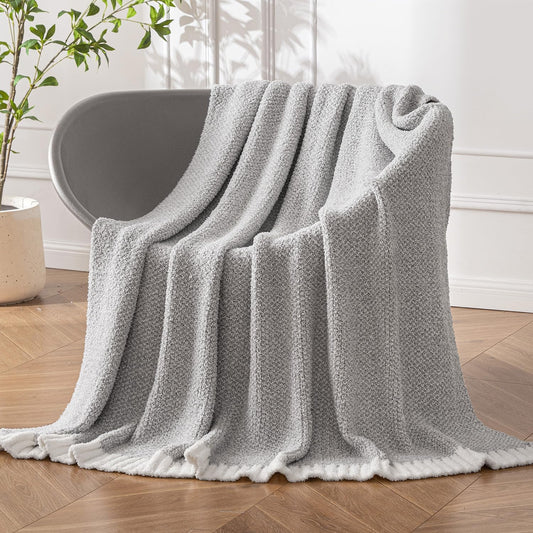 MIULEE Super Soft Throw Blanket for Couch, Light Grey Cozy Fluffy Warm Blankets Lightweight Knit Throw Blankets for Sofa, Bed, Chair, Living Room, Camping, Picnic, 60 x 80 inch