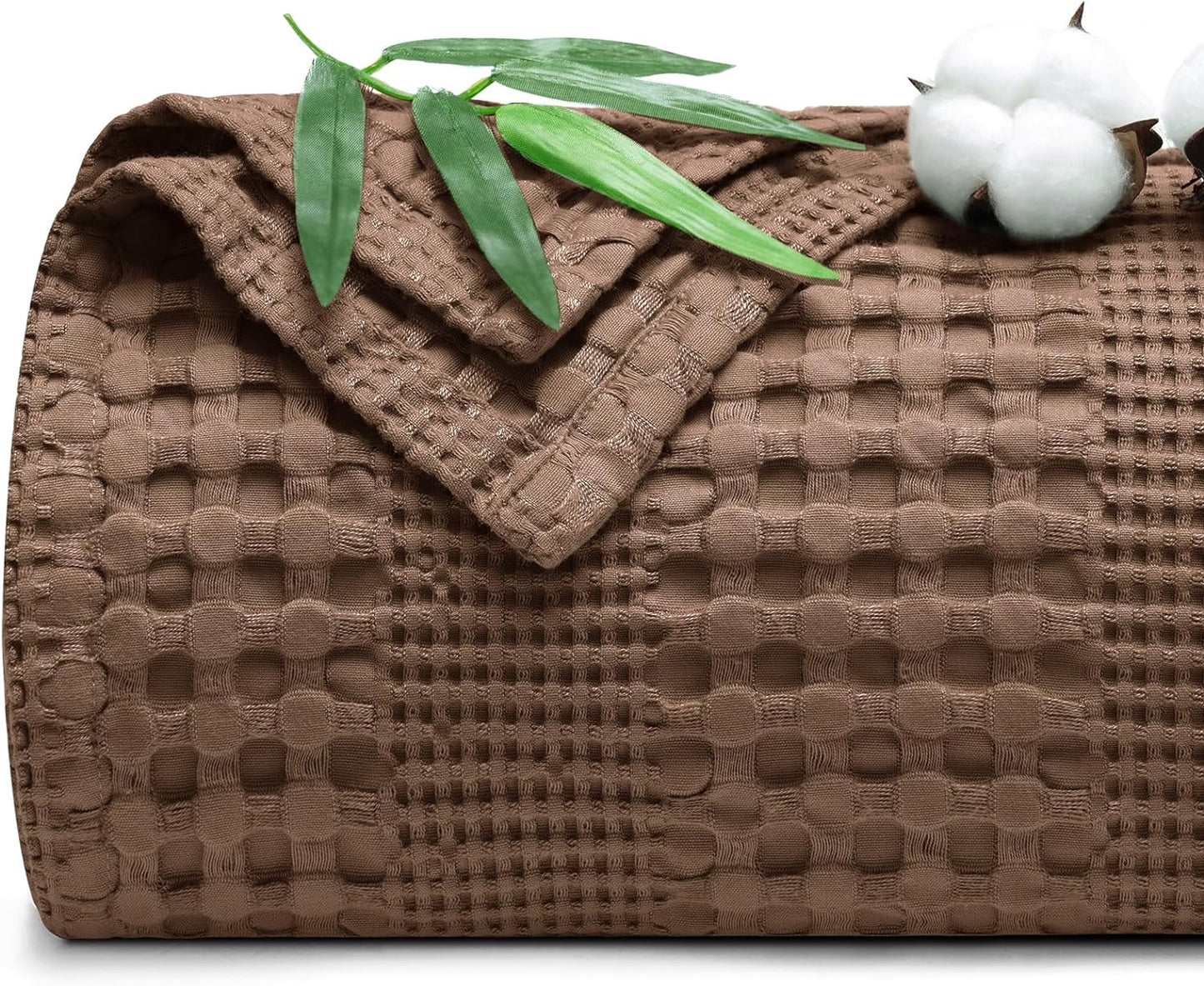 PHF Cooling Waffle Blanket King Size, Lightweight 60% Viscose from Bamboo & 40% Cotton. Breathable Blanket for Hot Sleepers, Soft and Luxury for Bed Couch and Sofa, 104"x90", Cocoa Brown