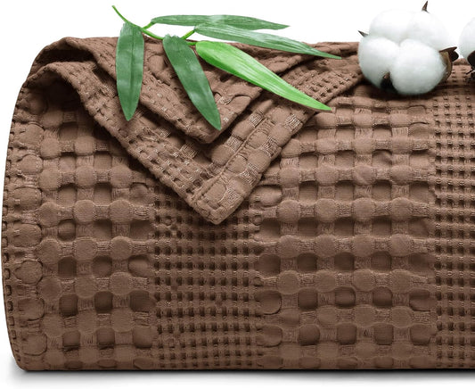PHF Cooling Waffle Blanket King Size, Lightweight 60% Viscose from Bamboo & 40% Cotton. Breathable Blanket for Hot Sleepers, Soft and Luxury for Bed Couch and Sofa, 104"x90", Cocoa Brown