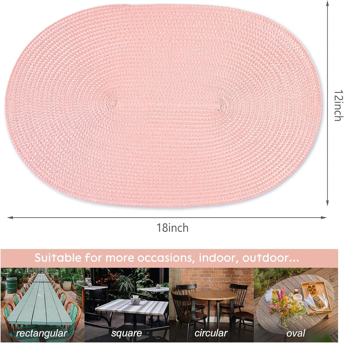 AHHFSMEI Placemats Set of 4 for Dining Table Washable Woven Vinyl Non-Slip 18x12 inches Placemat Heat-Resistant Durable Table Mats for Dining Table Easy to Clean(Pink 4)