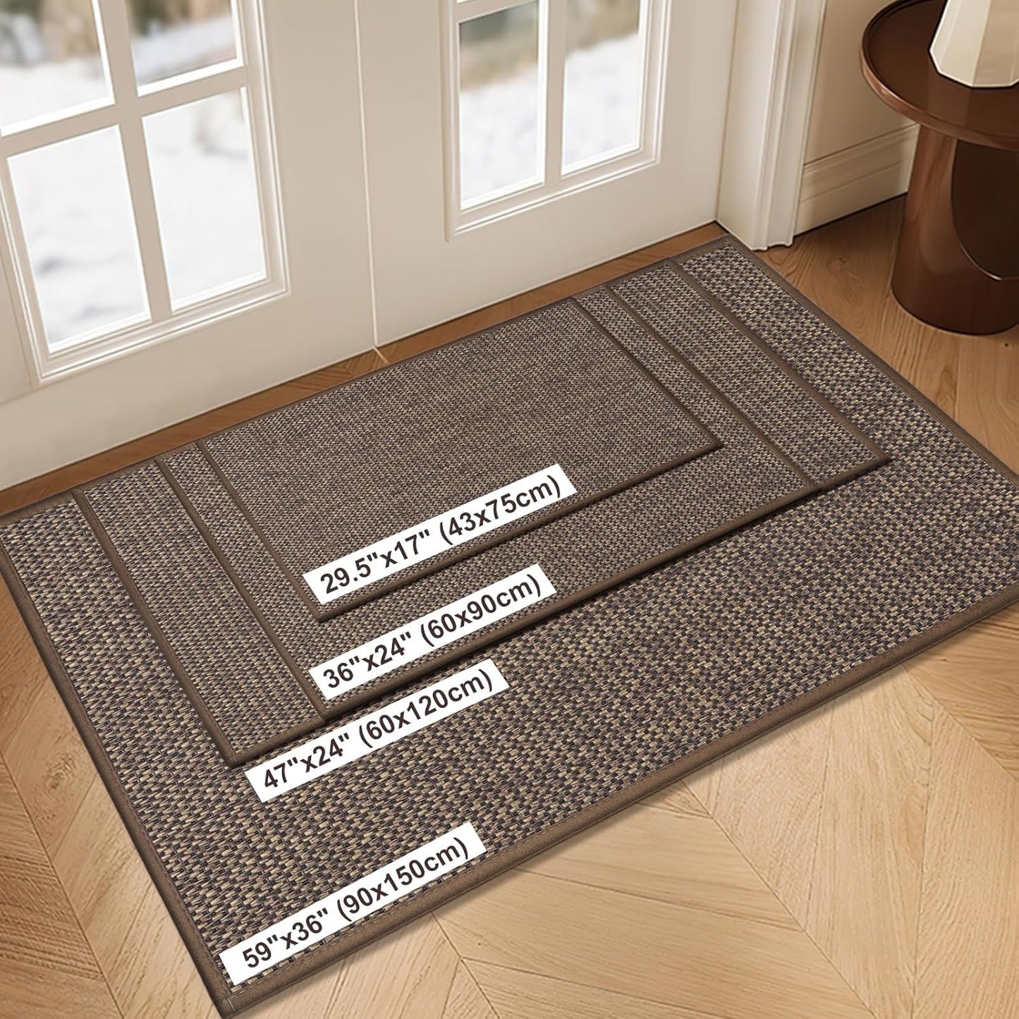 LEKEEPGO Door Mat 36"x59", Non Slip Door Mat Indoor Entrance, Rubber Backing Front Indoor Door Mats Washable Absorbent Low-Profile Doormat Entryway Entry Resist Dirt Inside Door Mats, Brown