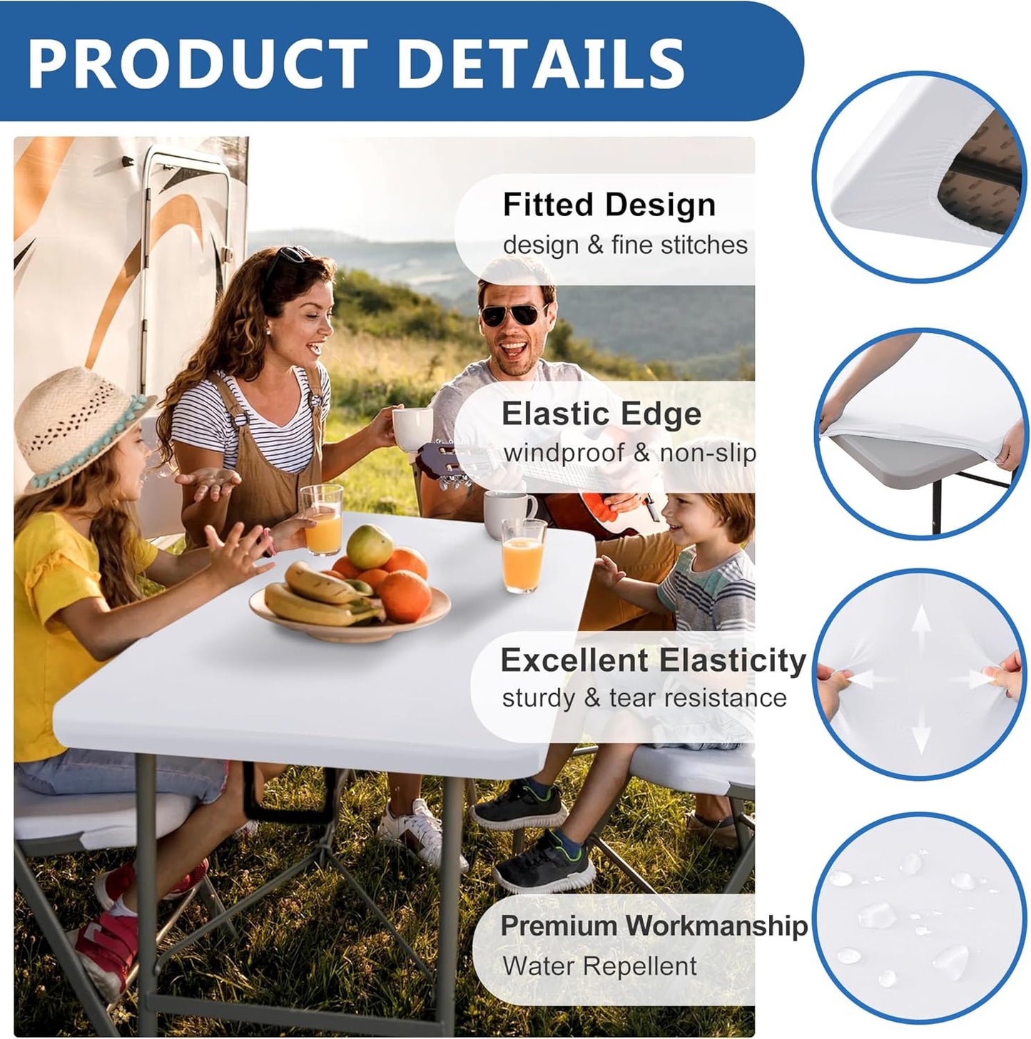 Fitted Tablecloth for 6 Foot Rectangle Tables-4 Pack Cream Elastic Outdoor Picnic Table Cover-Spandex Stretch Folding Table Cloths 6 ft for Camping Dining Room Patio Kitchen Banquet Party