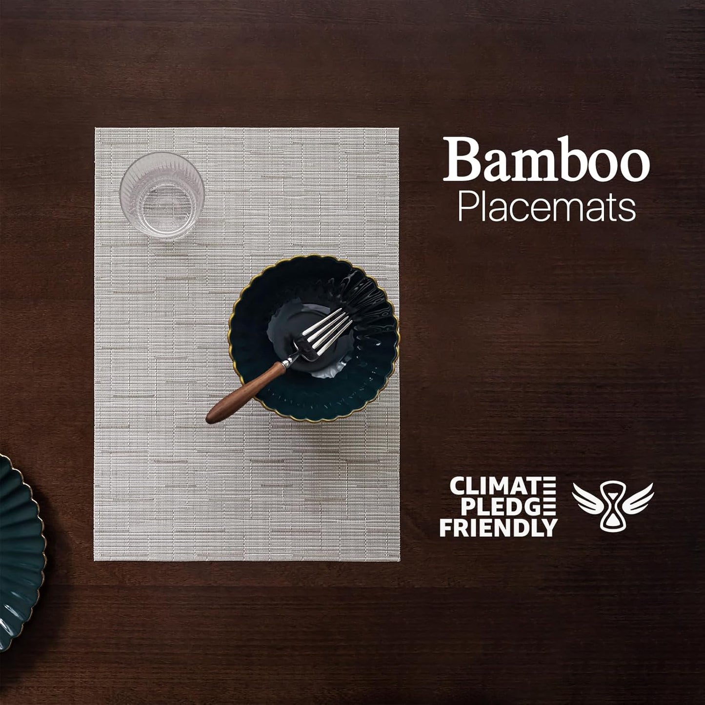 LEXMORE Placemats Set of 6 Vinyl/Plastic Woven Place Mats for Kitchen Table Indoor/Outdoor Washable Placemat Wipeable Dining Table Mats(Pale Beige)