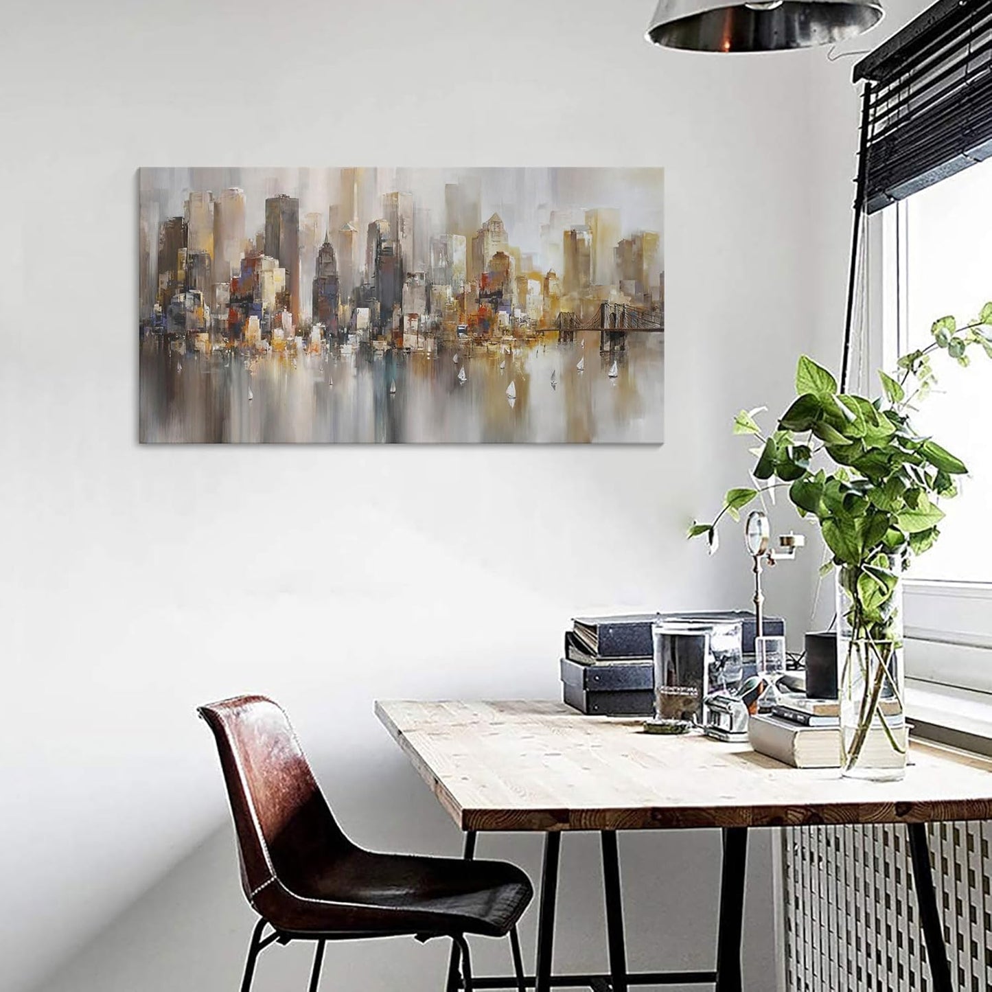 New York City Wall Art - Modern Abstract Wall Art for Living Room, Office & Bedroom Cityscape & Paintings for Bedroom brooklyn bridge Wall Art Pictures Wall Decor Chicago Artwork for Walls 20×40IN