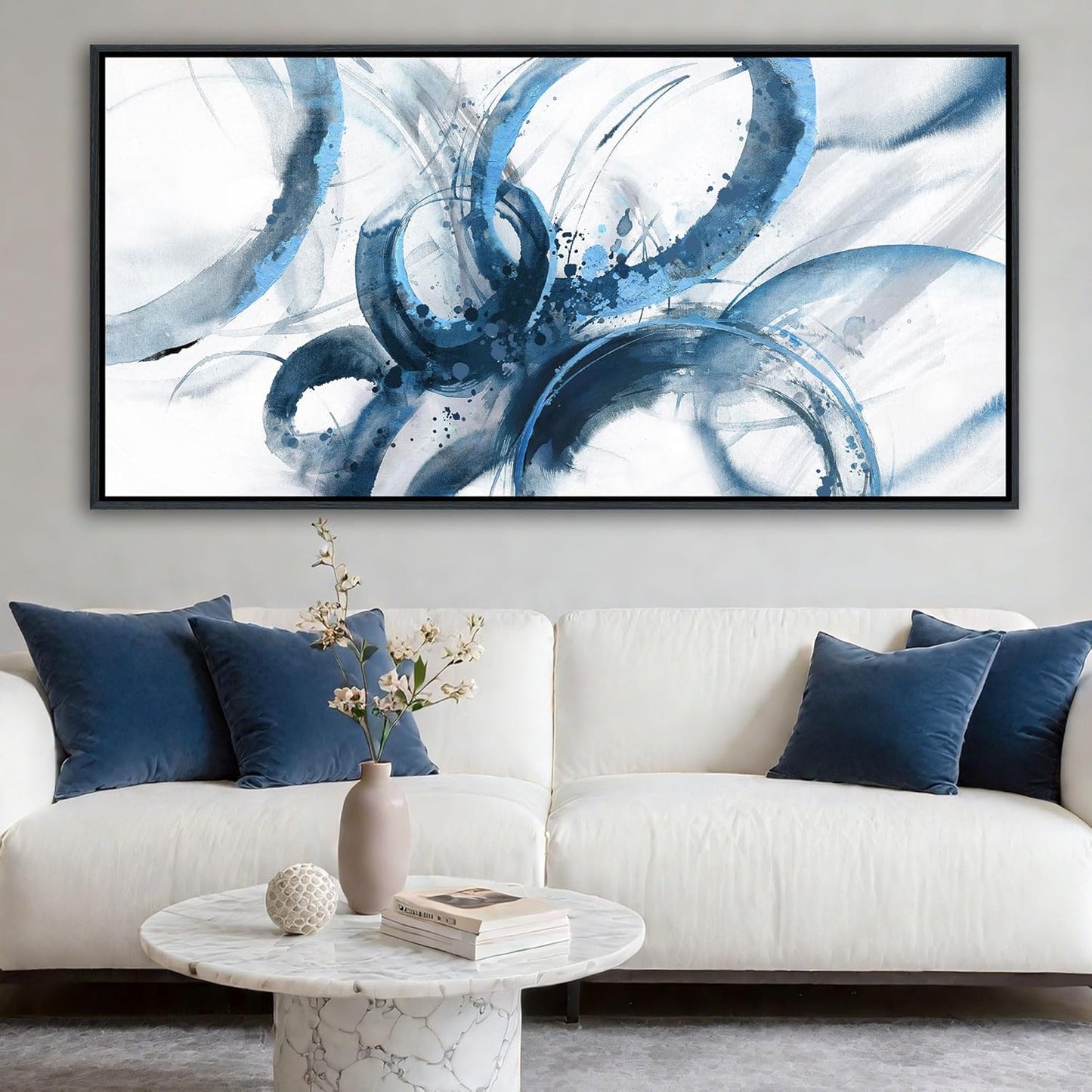 AJAZIKO Blue Canvas Wall Art Abstract Art Wall Decor Wall Art for Living Room Framed Artwork for Walls Paintings for Bedroom Modern Pictures Wall Decor Office Decoration 30×60IN