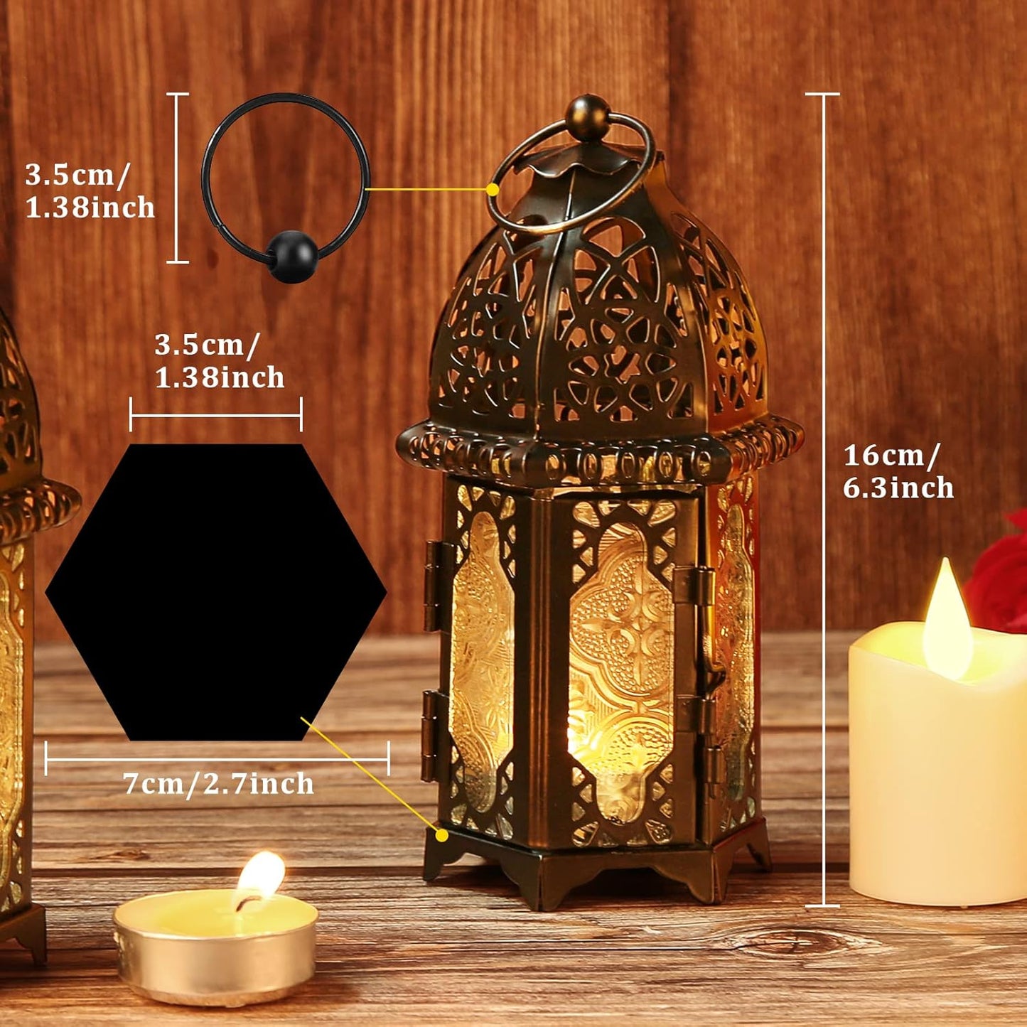 Metal Candle Holder 4PCS Transparent Glass Moroccan Style Hanging Lanterns Creative Wedding Home Tabletop Decoration Birdcage, Black