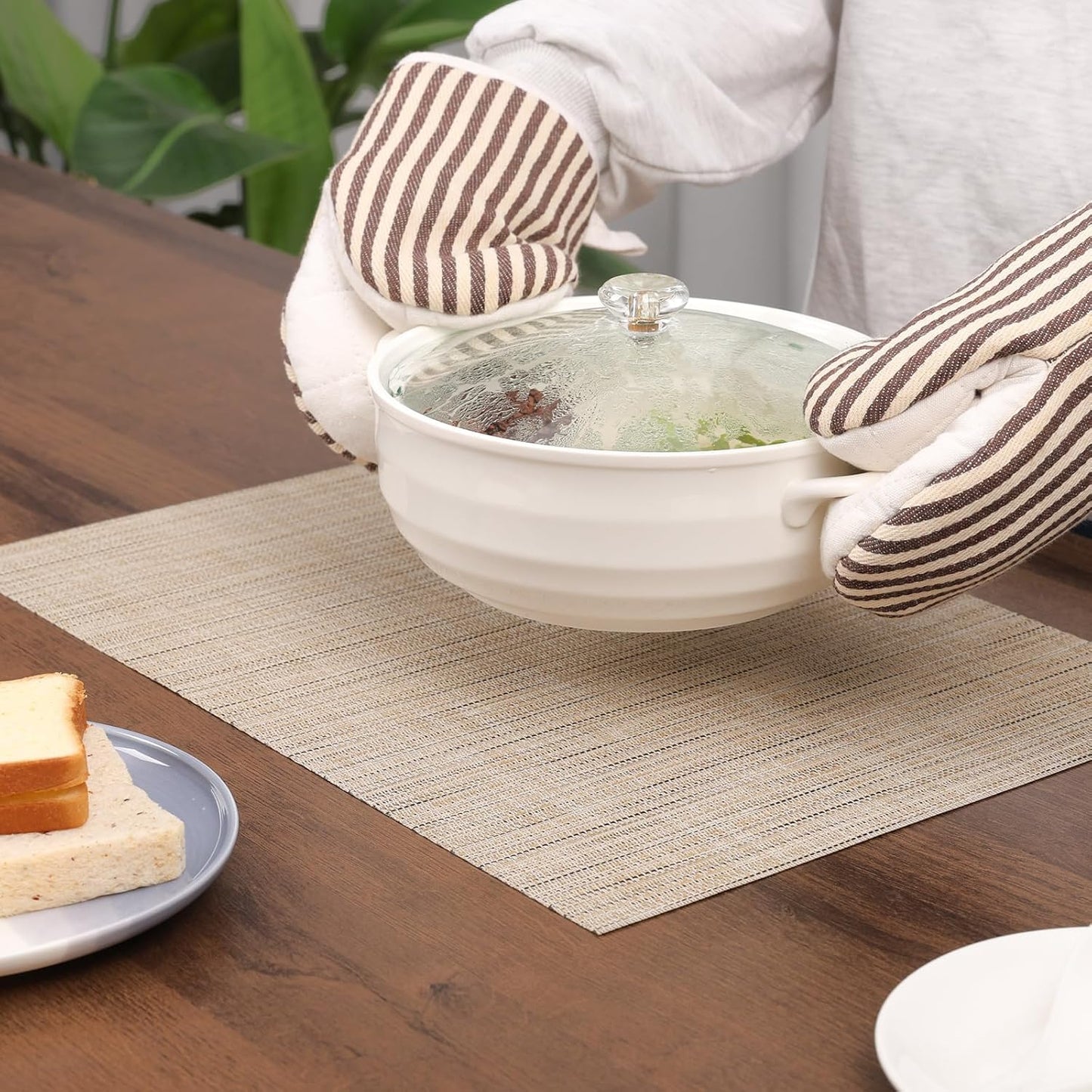 Myir JUN Placemats Set of 4, Vinyl Woven Placemats Place Mats Indoor Set of 4 Washable Table Mats Non-Slip Place mats for Dining Table (Beige, Set of 4)