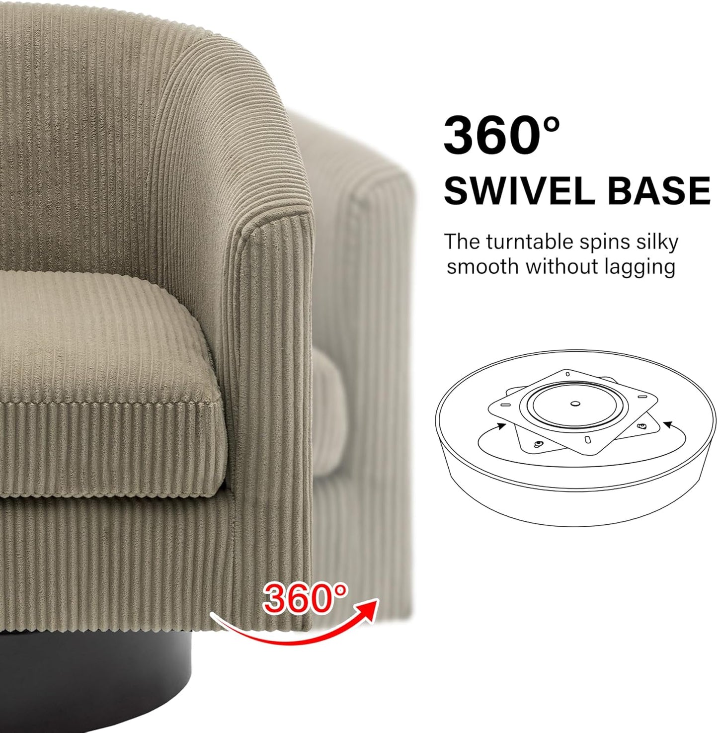 Swivel Barrel Accent Chair, Modern Round Corduroy Fabric Arm Chair for Living Room, Bedroom, Comfy Club Reading Chairs for Adults (Corduroy Camel, Set of 4)