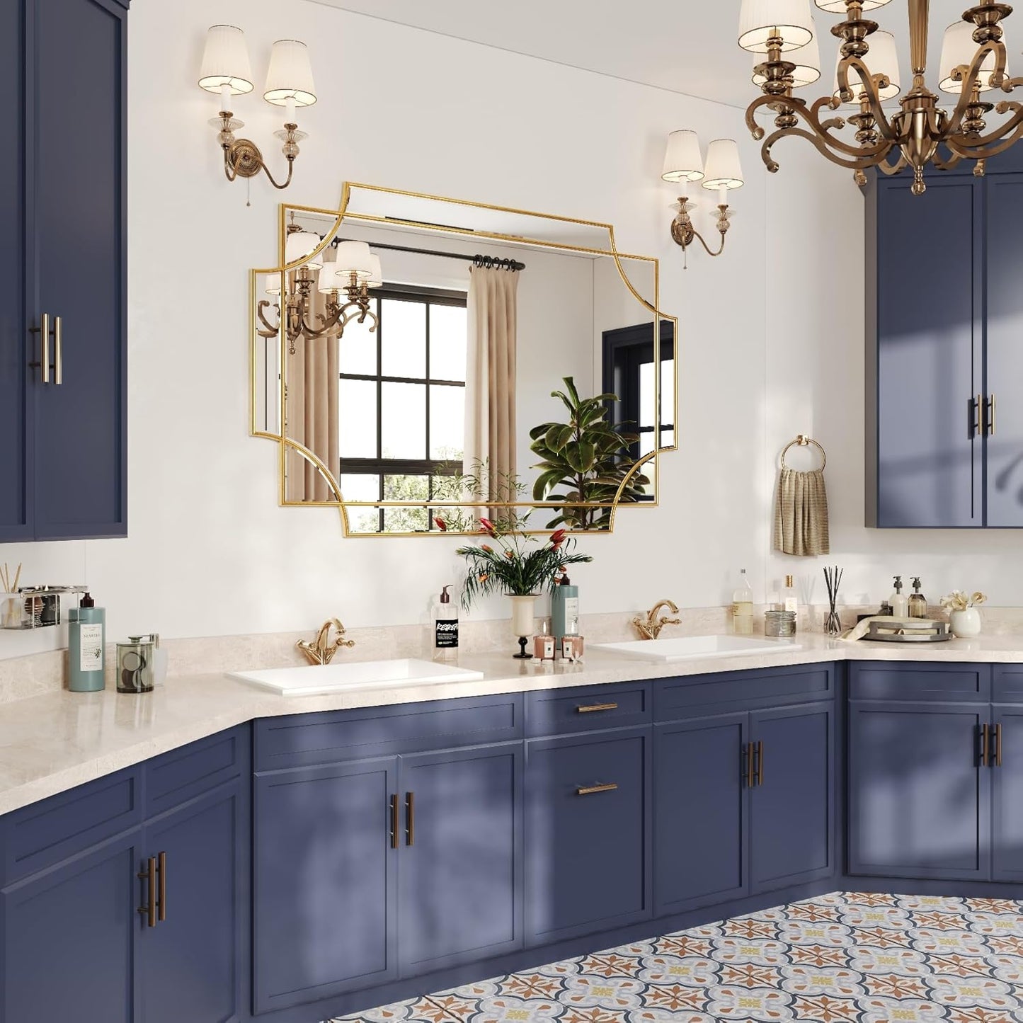 Kelly Miller 32"x48" Large Gold Mirror for Wall, Modern Decorative Mirror Rectangle Wall Vanity Mirror Bevelled Full Length for Bathroom Living Room Bedroom Farmhouse Fireplace Entryway