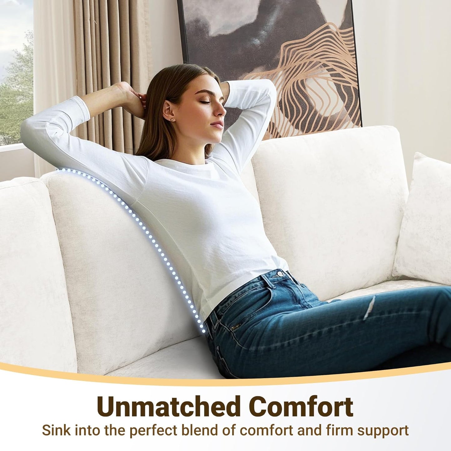 Tbfit U Shaped Couch, Sectional Sofa for Living Room,Chenille Cloud Couch with Ottoman 6 Seat, Beige