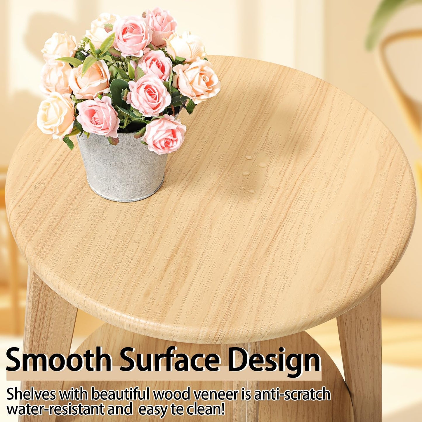 End Table Small Round Side Table with 2 Storage Shelves Walnut End Tables Accent Sofa Bedside Table Modern Night Stand for Living Room Bedroom Small Spaces