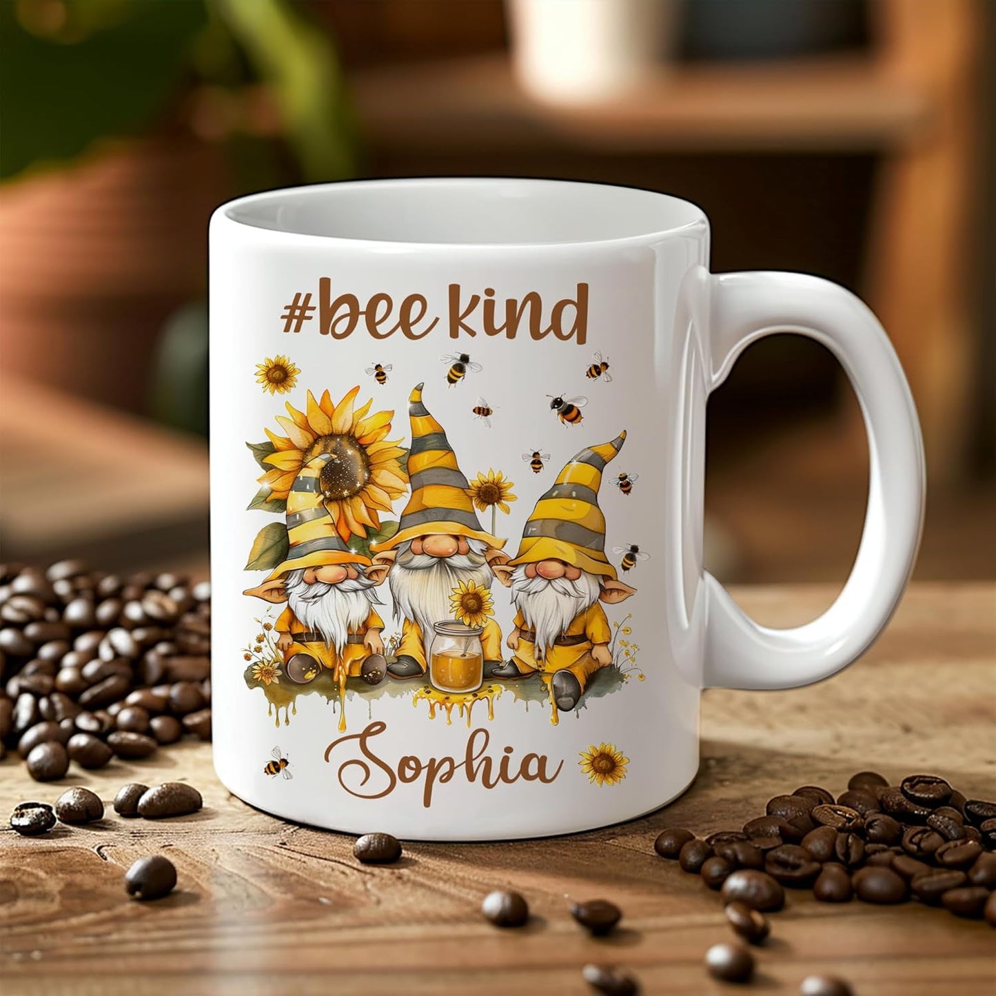 Hyturtle Personalized Bee Gnomes Mug - Bee Keeper Gifts For Women - Honeybee Gifts For Gnomes Lover - Animals Present For Lover - Teacher Appreciation Present - Custom Coffee Cup Ceramic Mug 11 15 Oz