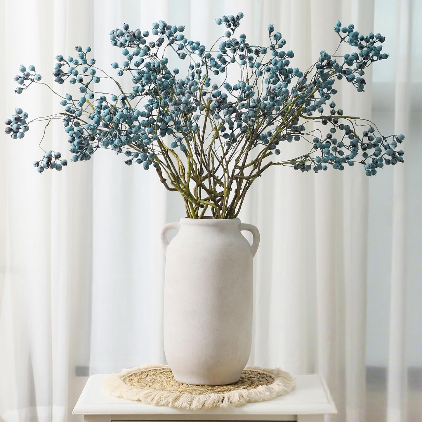 Large Flower Vase Home Decor - 12 inch Tall Ceramic Farmhouse White Rustic Table Vases with Handle Living Room Decoration Decorative Modern for Fireplace Kitchen